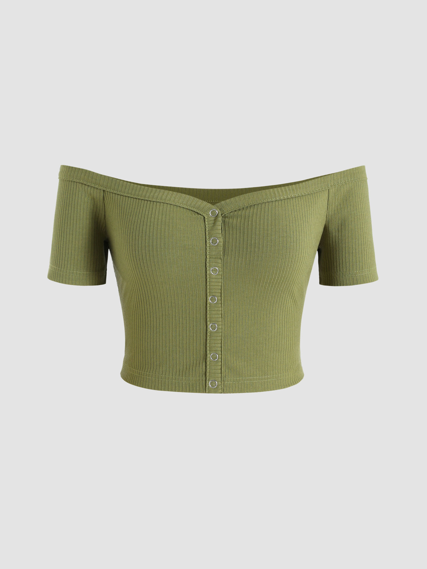 T-shirt corta con spalle scoperte a costine solide