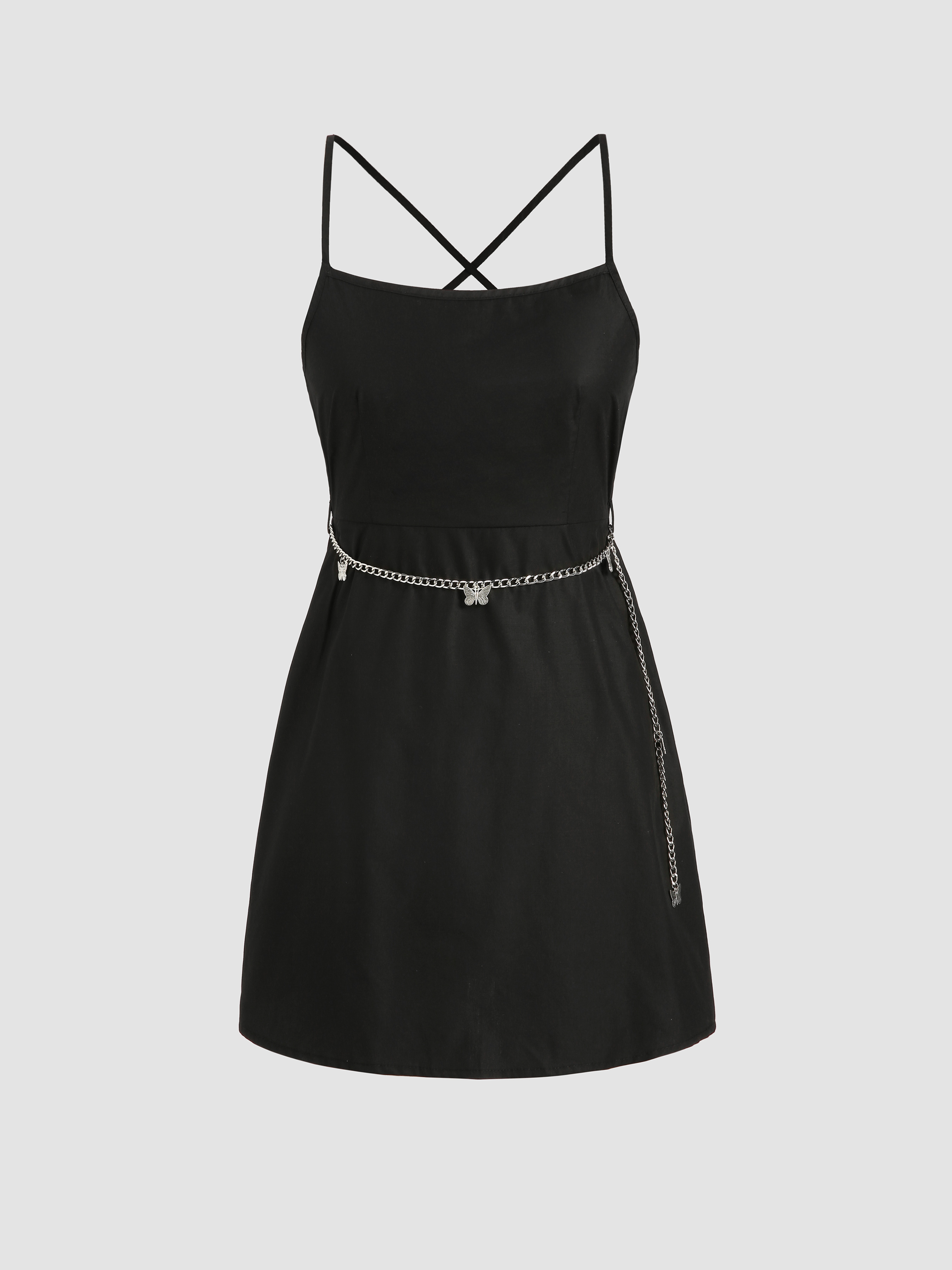 Butterfly Chain Decor Backless Cami Dress For Vacation