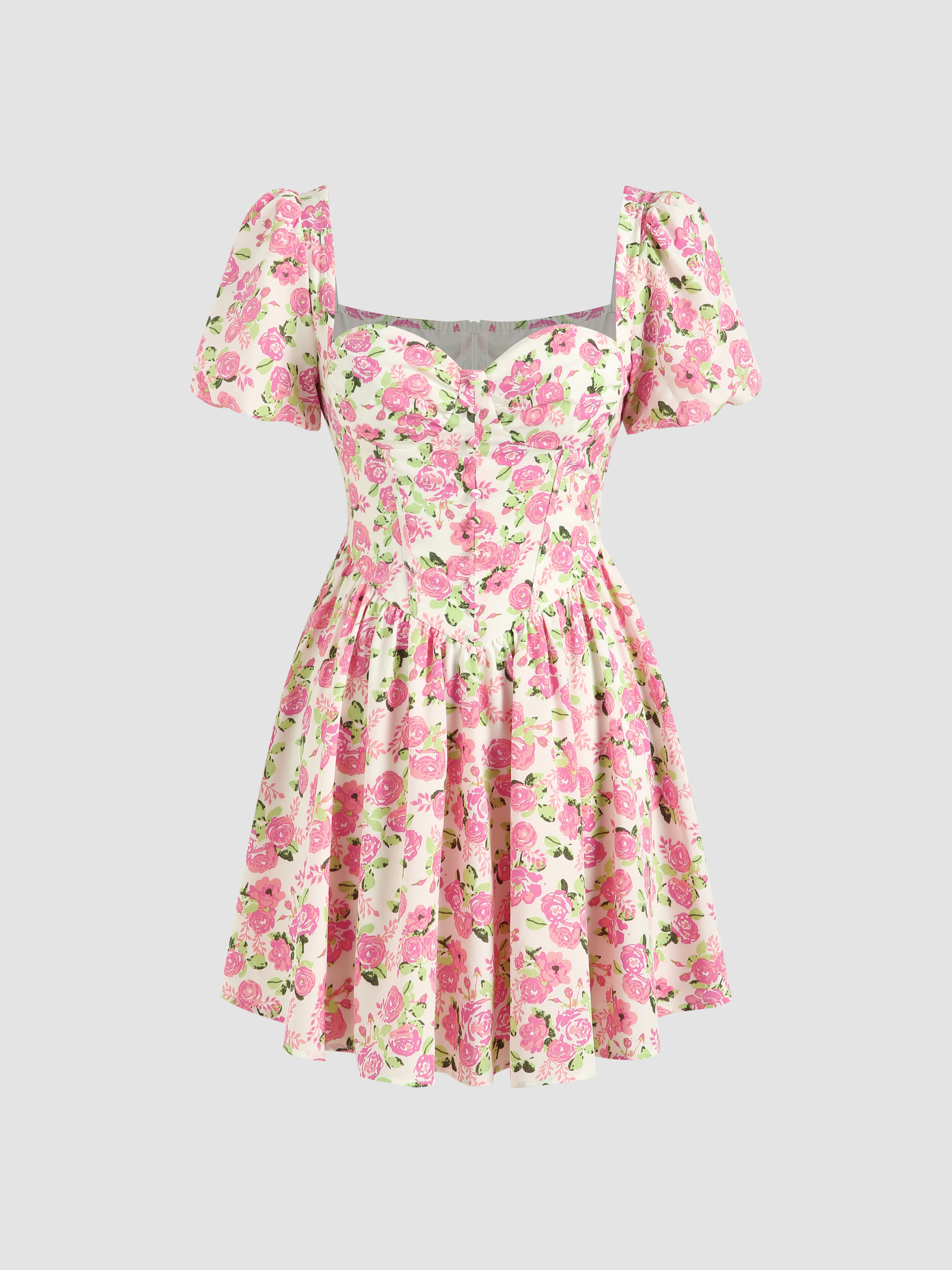 Barbiecore Puff Sleeve Dress Floral Corset Puff Sleeve Mini Dress For ...