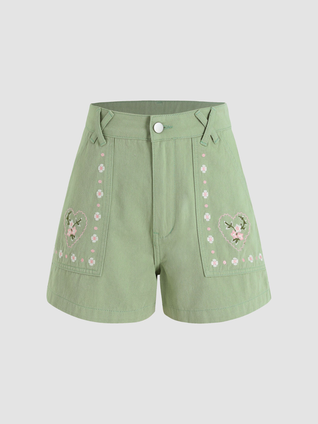 Denim-Shorts mit Herz- und Blumenstickerei