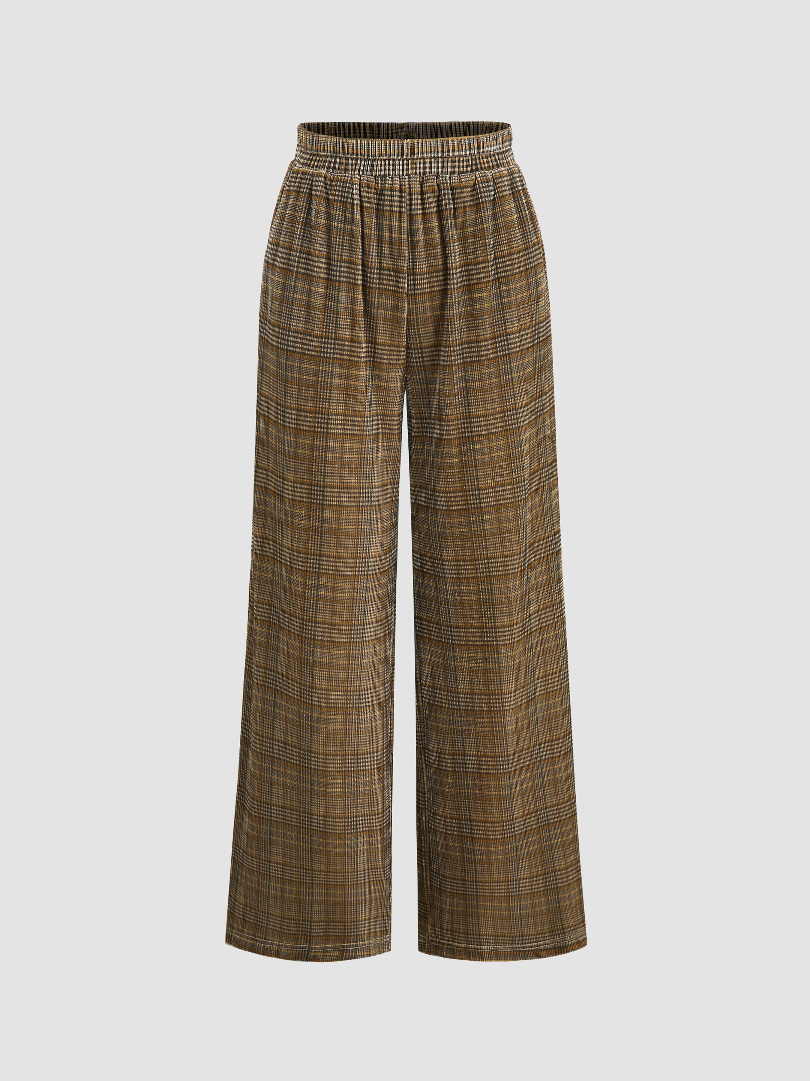 Tartan Pattern Wide Leg Pants For Daily Casual Vacation