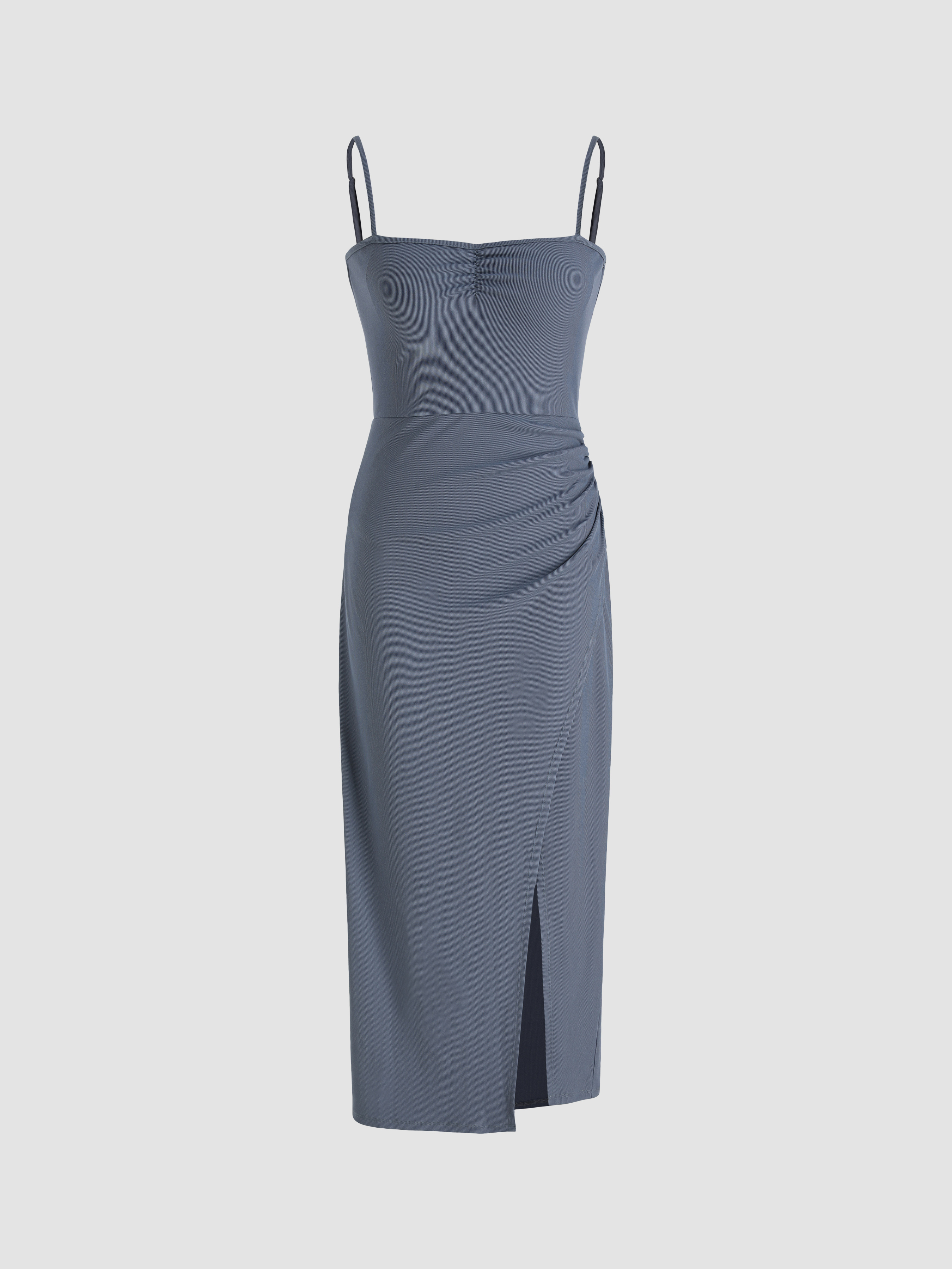 Solid Slit Midi Dress Cider