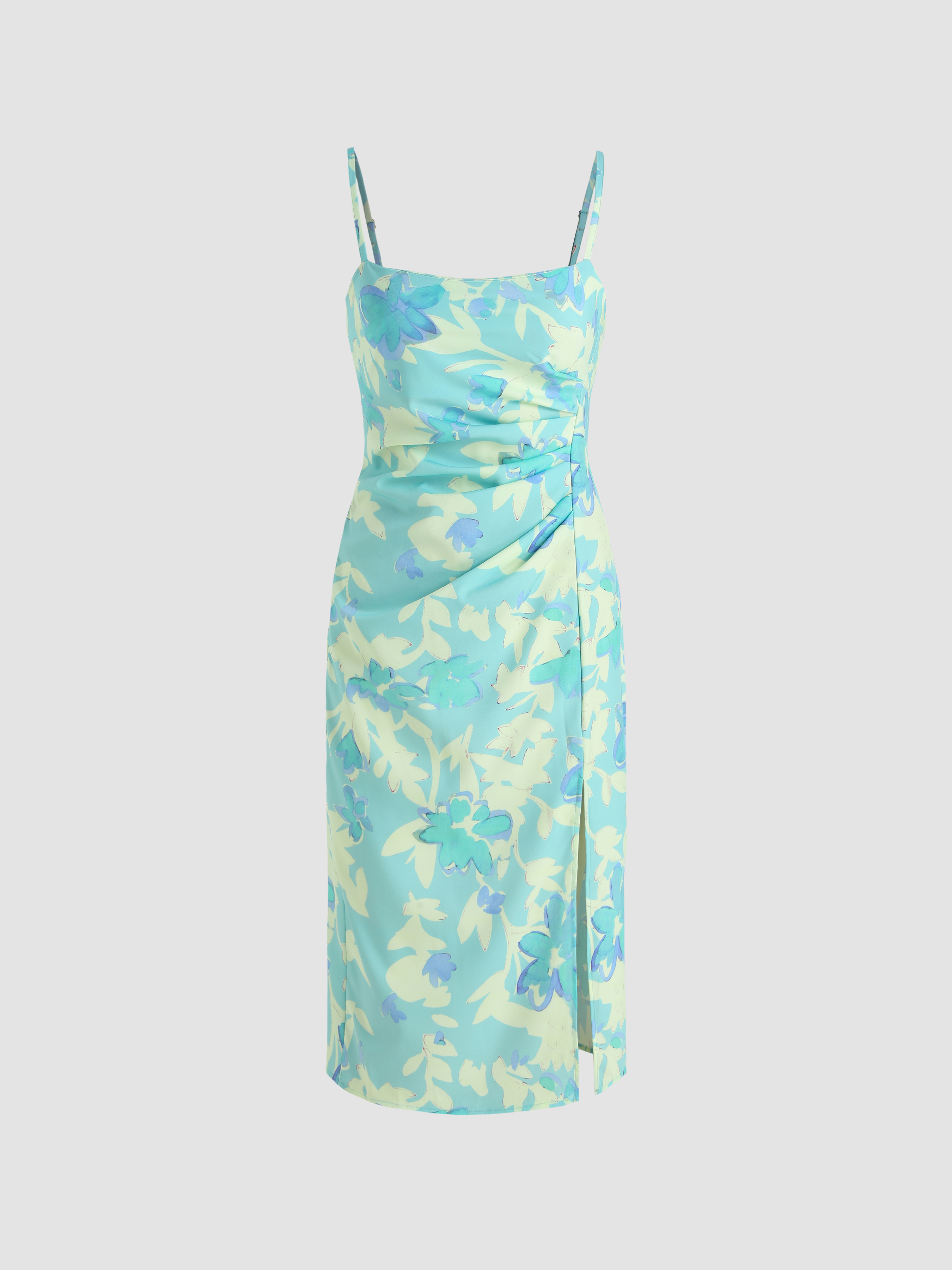 Floral Pattern Slit Midi Dress Cider