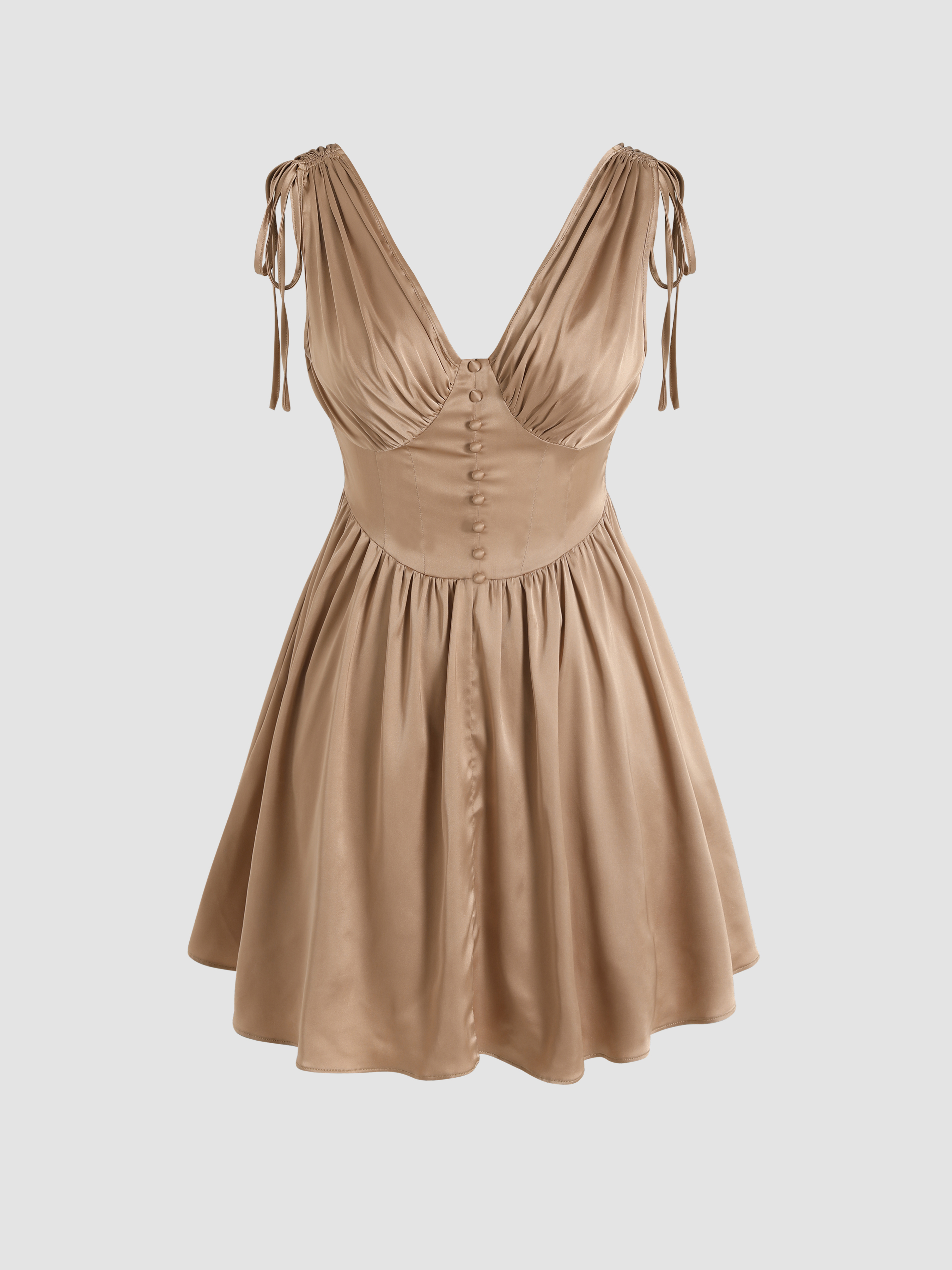 Satin Drawstring Button Corset Mini Dress For Exhibition Vacation
