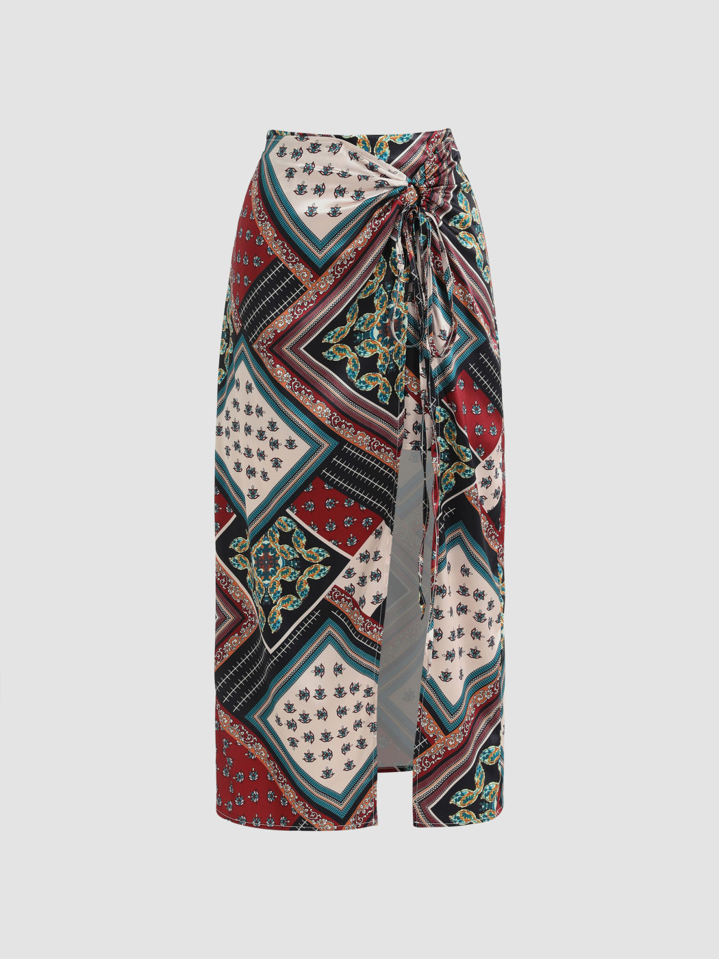 Boho Paisley Midirock mit Schlitz