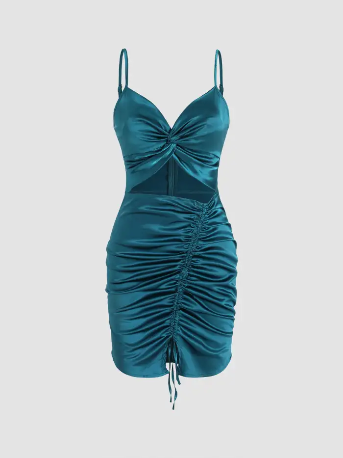 Satin Shop Solid Satin Ruched Mini Dress For Daily Casual Date