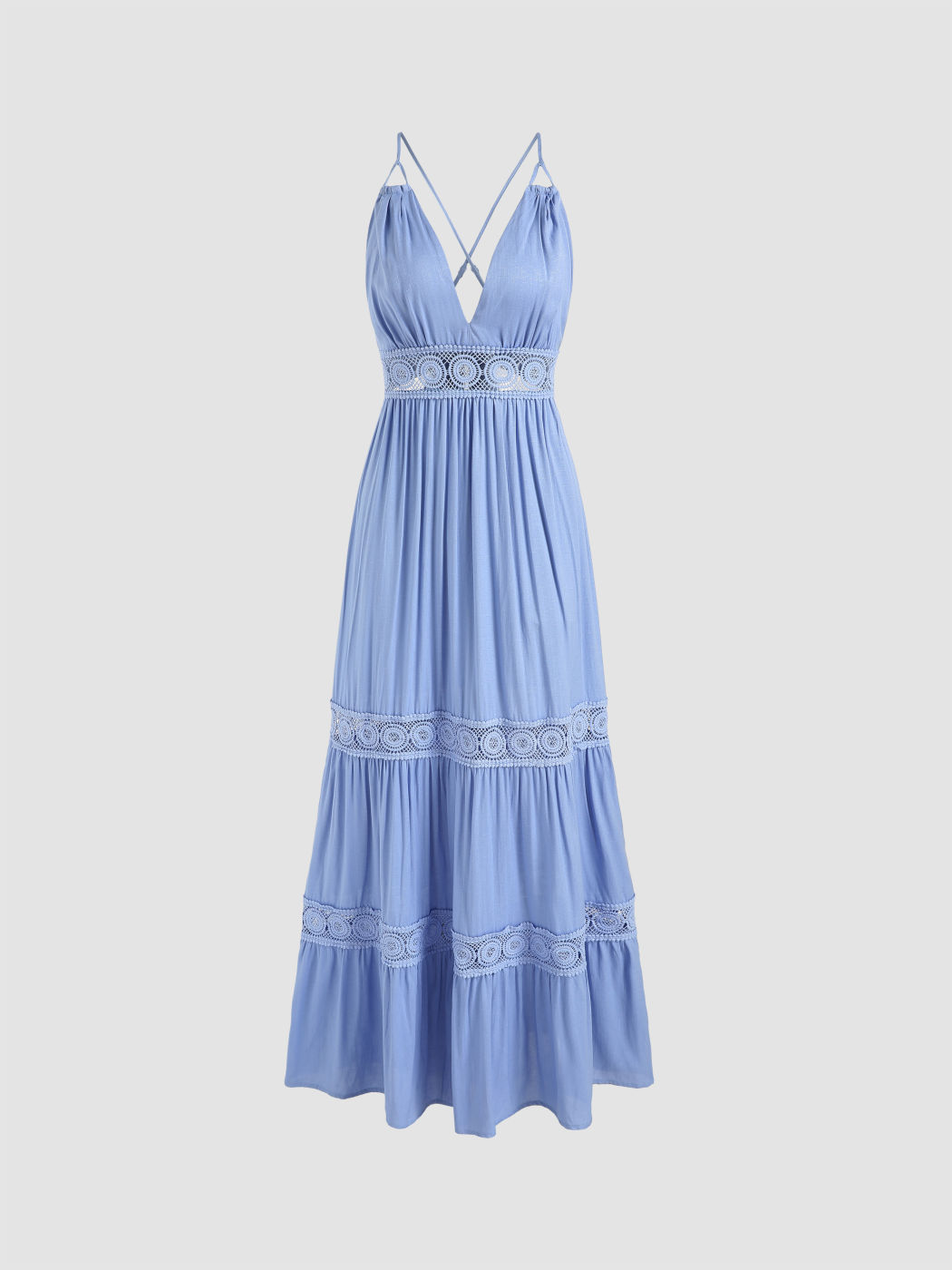 Deep V Hollow Out Tie Back Maxi Dress