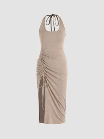  Solids Rippen-Ruched-Midikleid