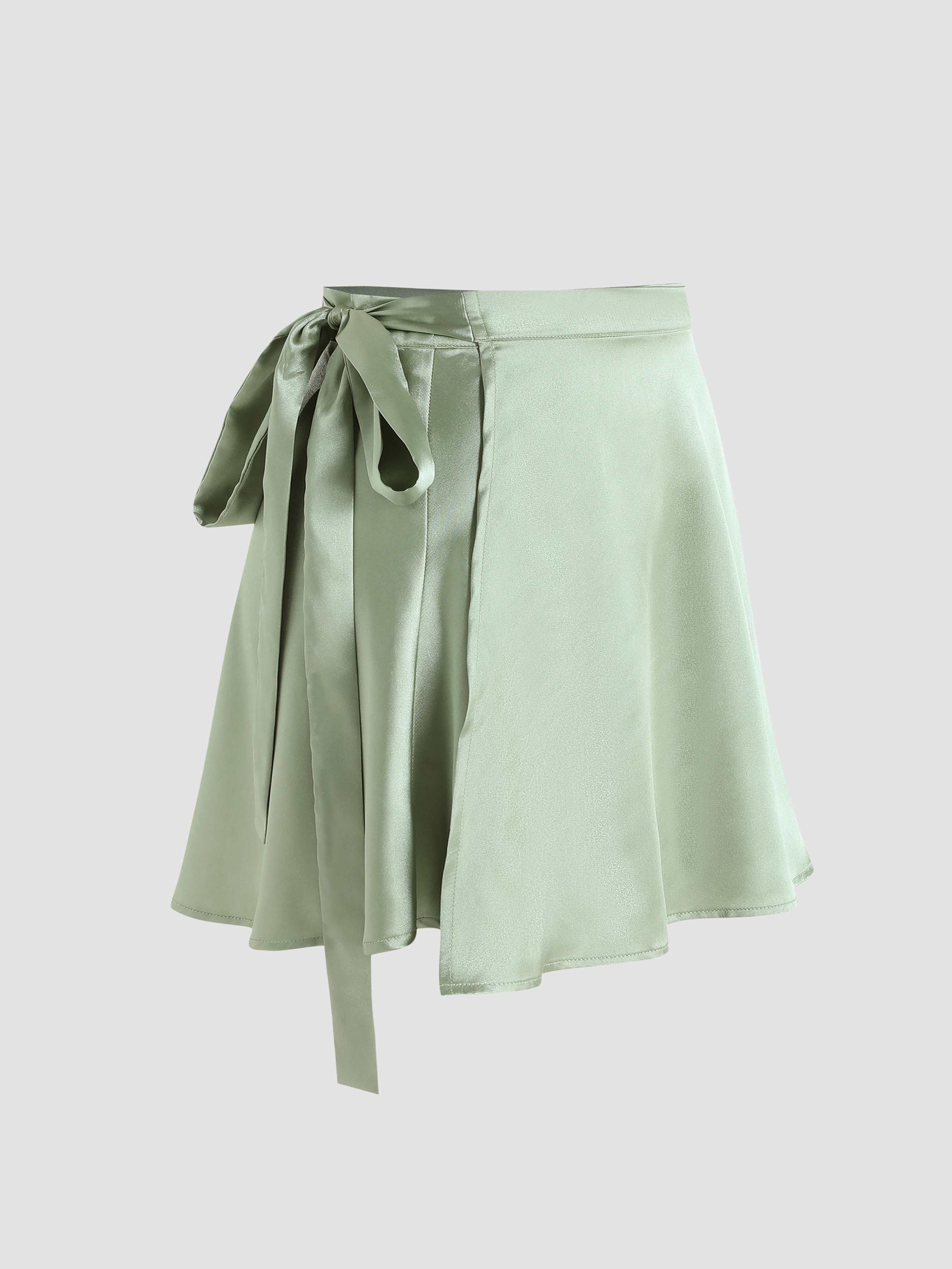 green satin wrap skirt mini
