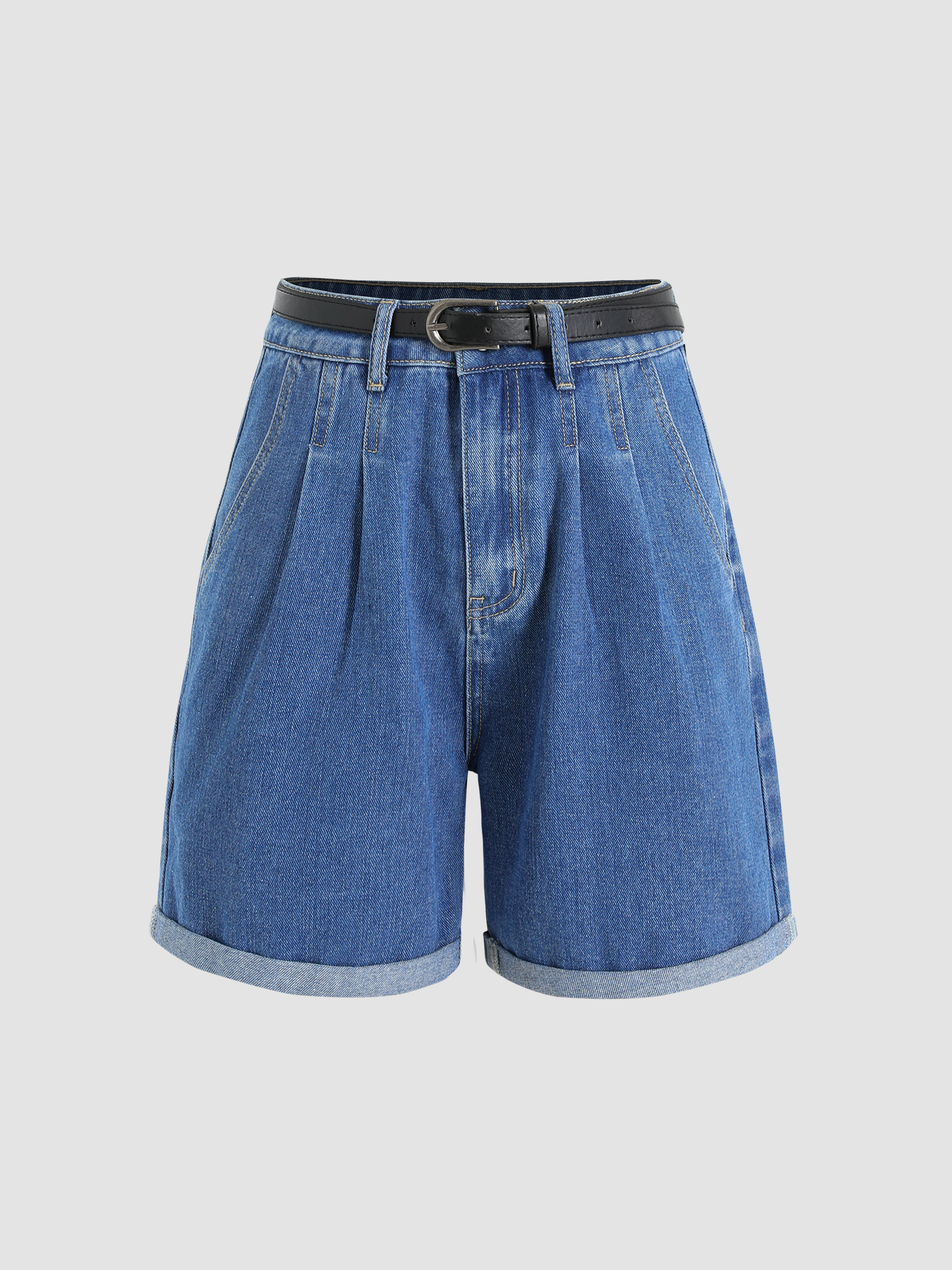Denim Shorts With Belt For School Daily Casual Exhibition Vacation