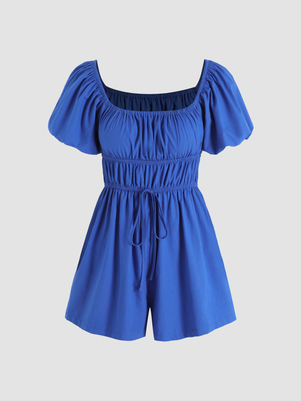 Solid Shirred Puff Sleeve Playsuit