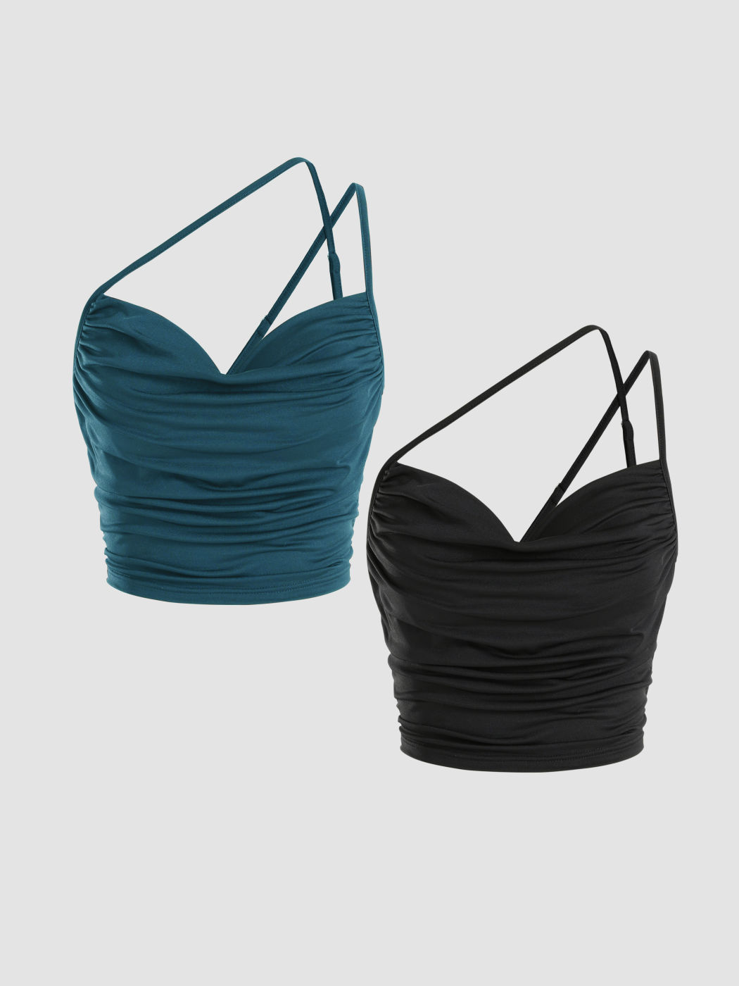 2 Pack Solid Ruched Cowl Neck Tank Top