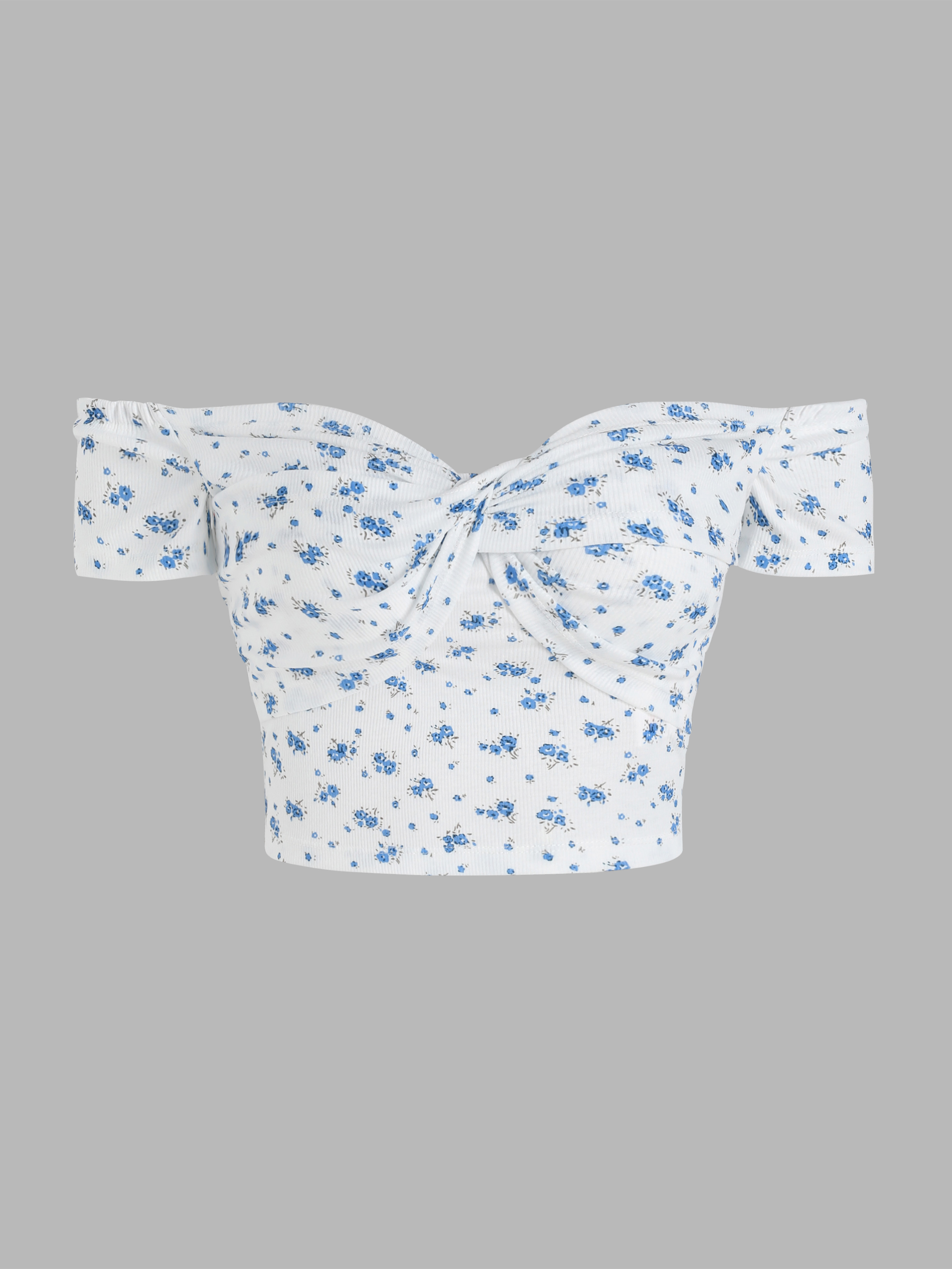 Ditsy Flower Off Shoulder Twist Crop Top