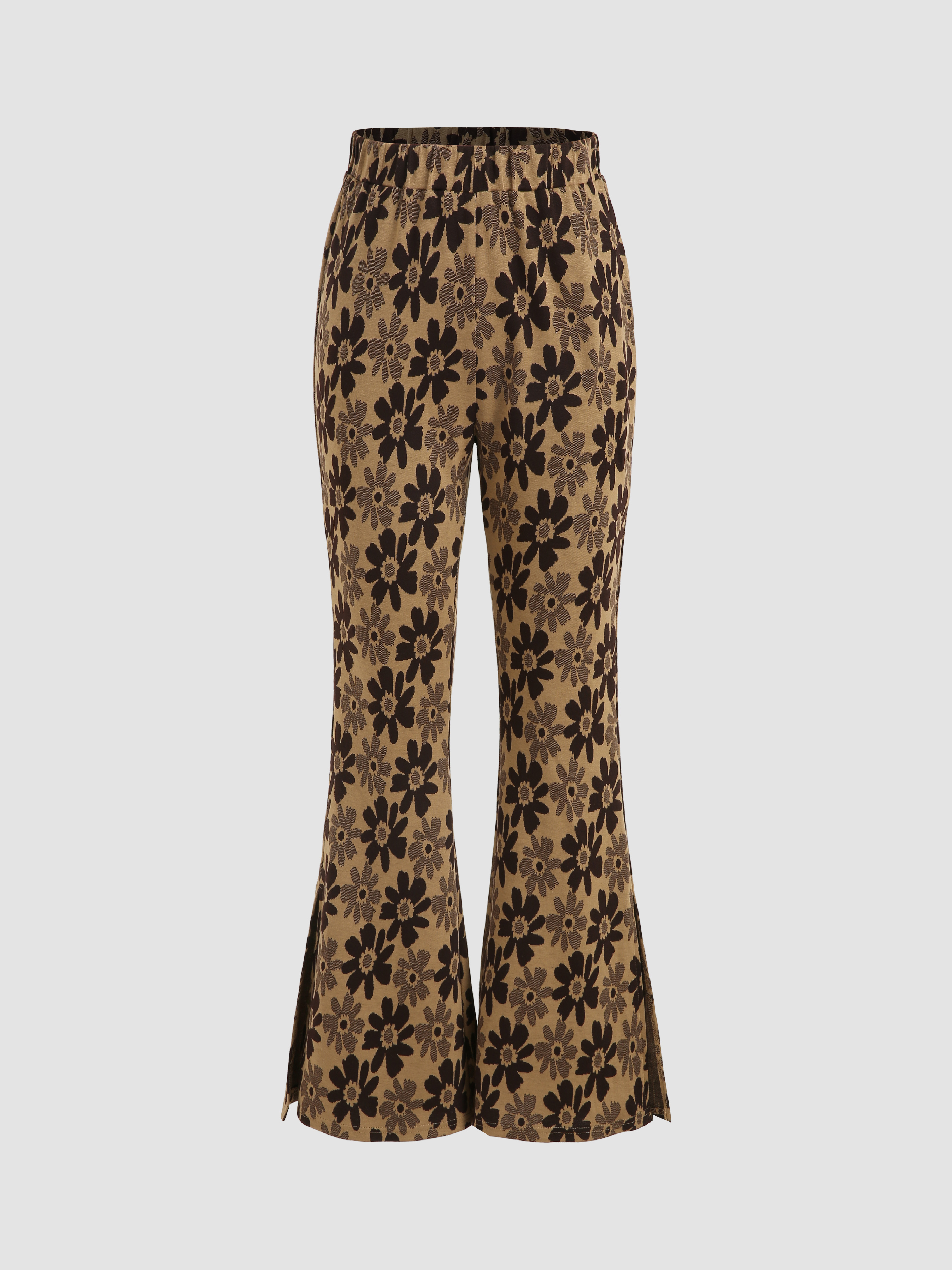 Retro Floral Flare Leg Pants - Cider