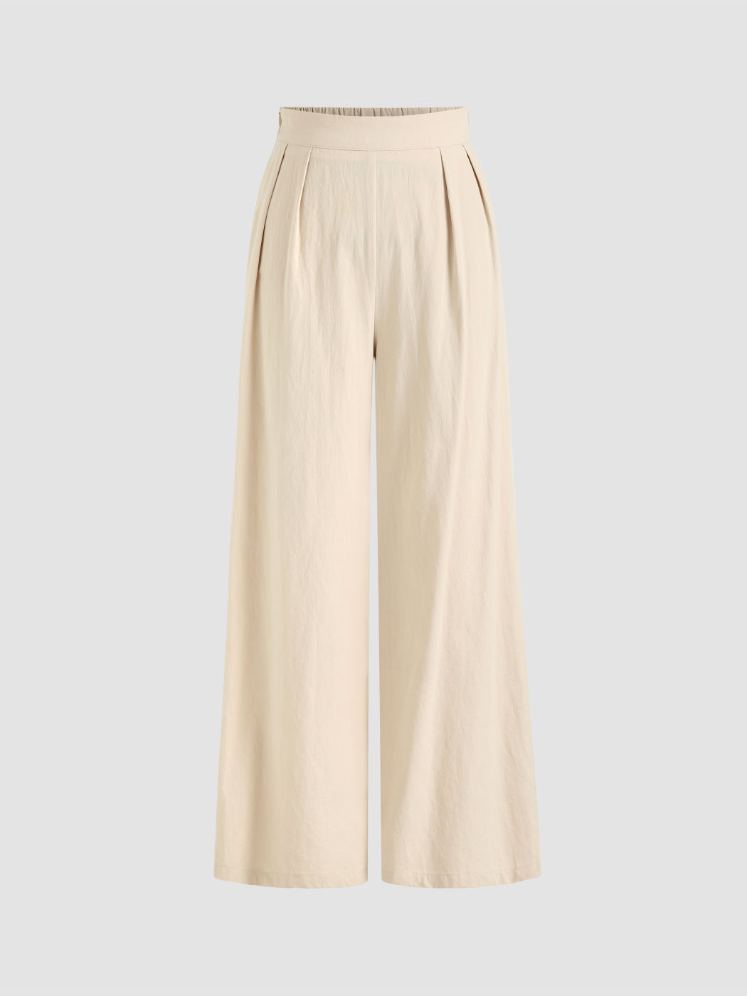 Solid Elastic Waist Wide Leg Pants