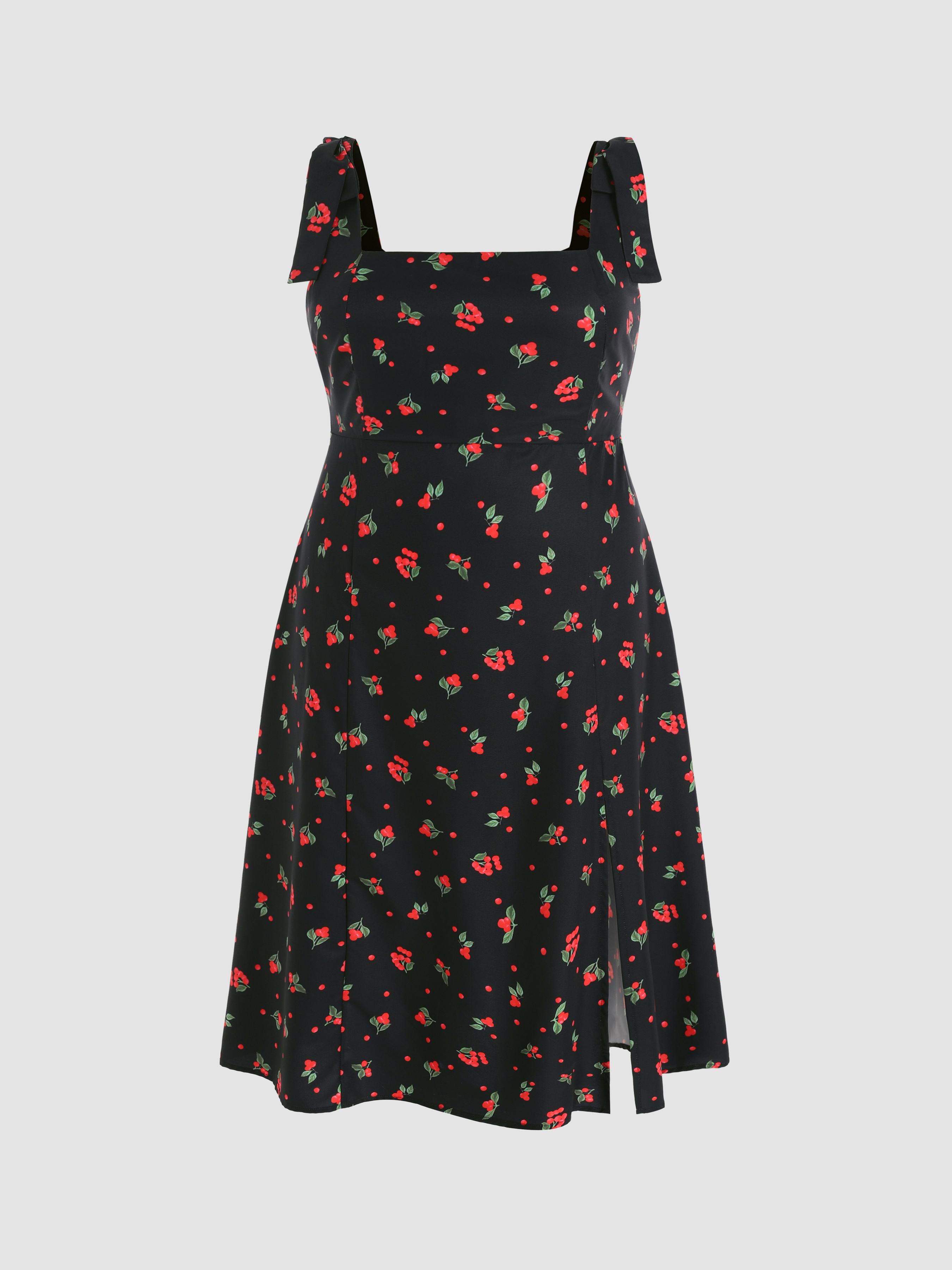 Curve & Plus Cherry Pattern Slit Maxi Dress Cider