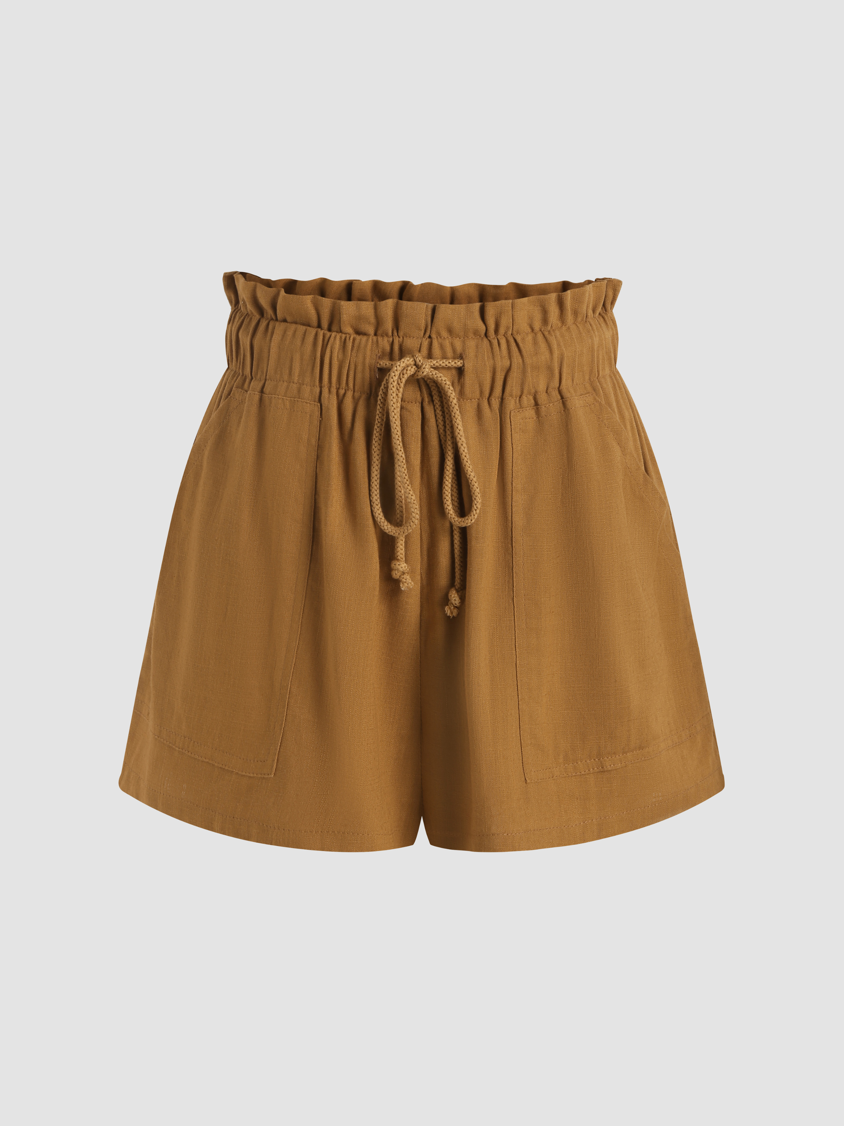 Solid Drawstring Mini Shorts Cider