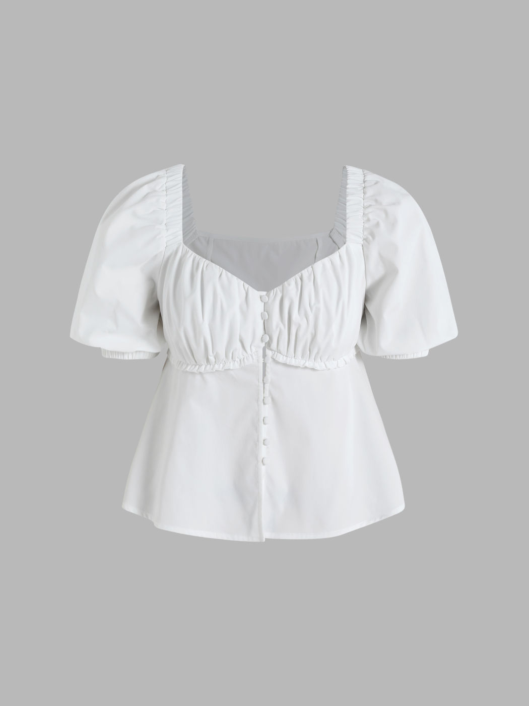 Solide Bluse mit Knopfleiste und Puffärmeln