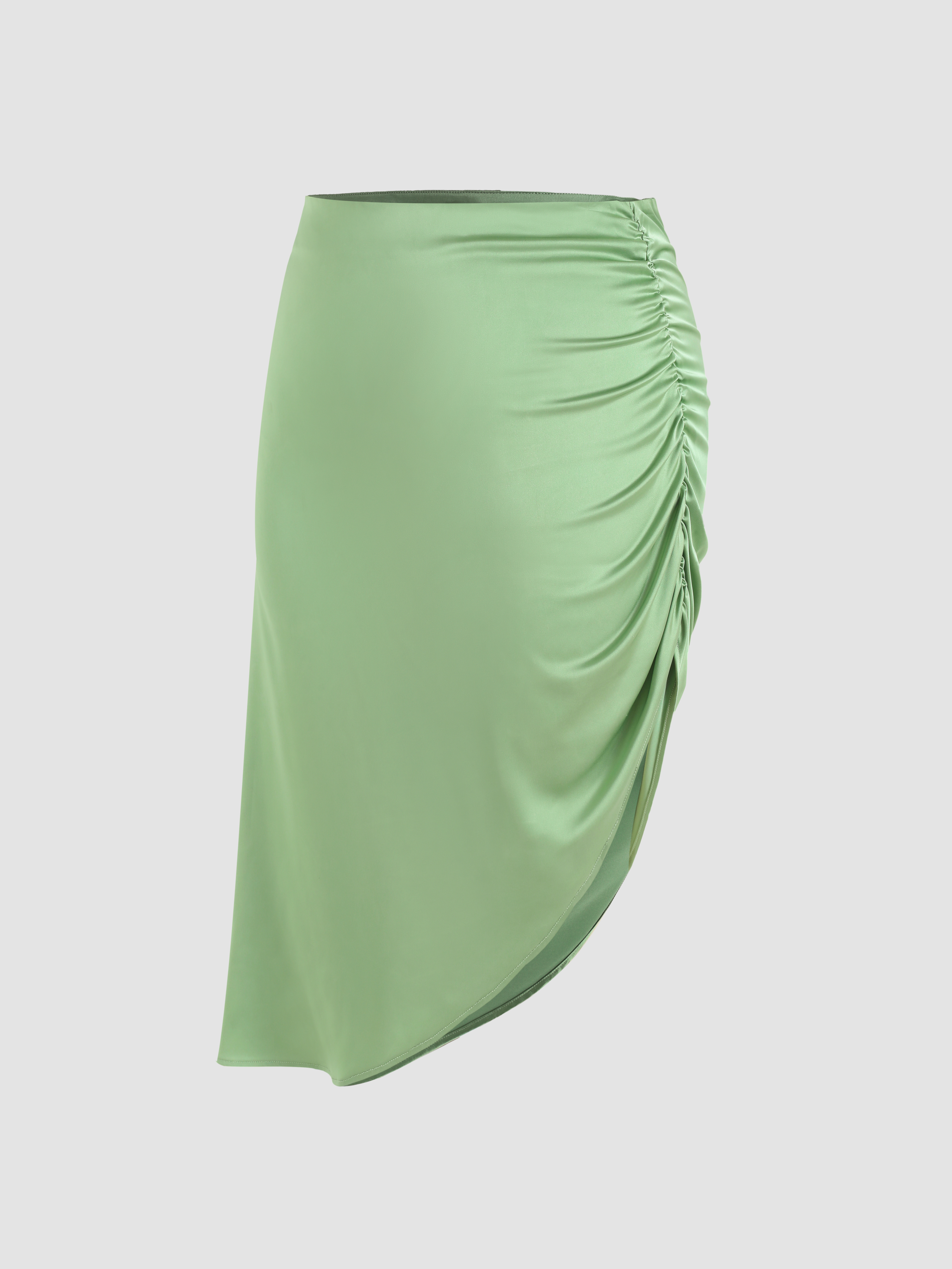 Curve & Plus Solid Ruched Slit Midi Skirt