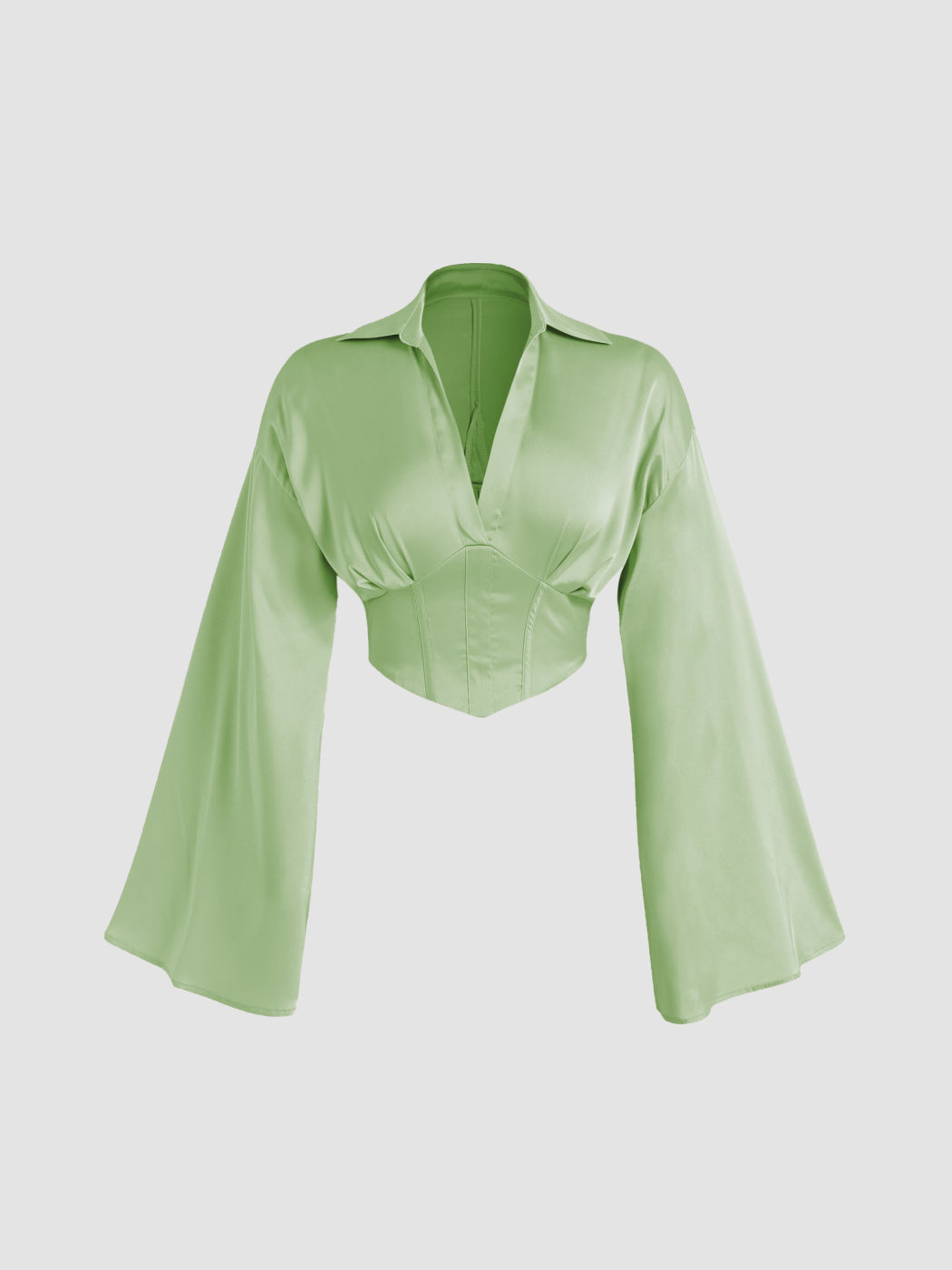  Satin Glockenärmel Korsett Crop Top