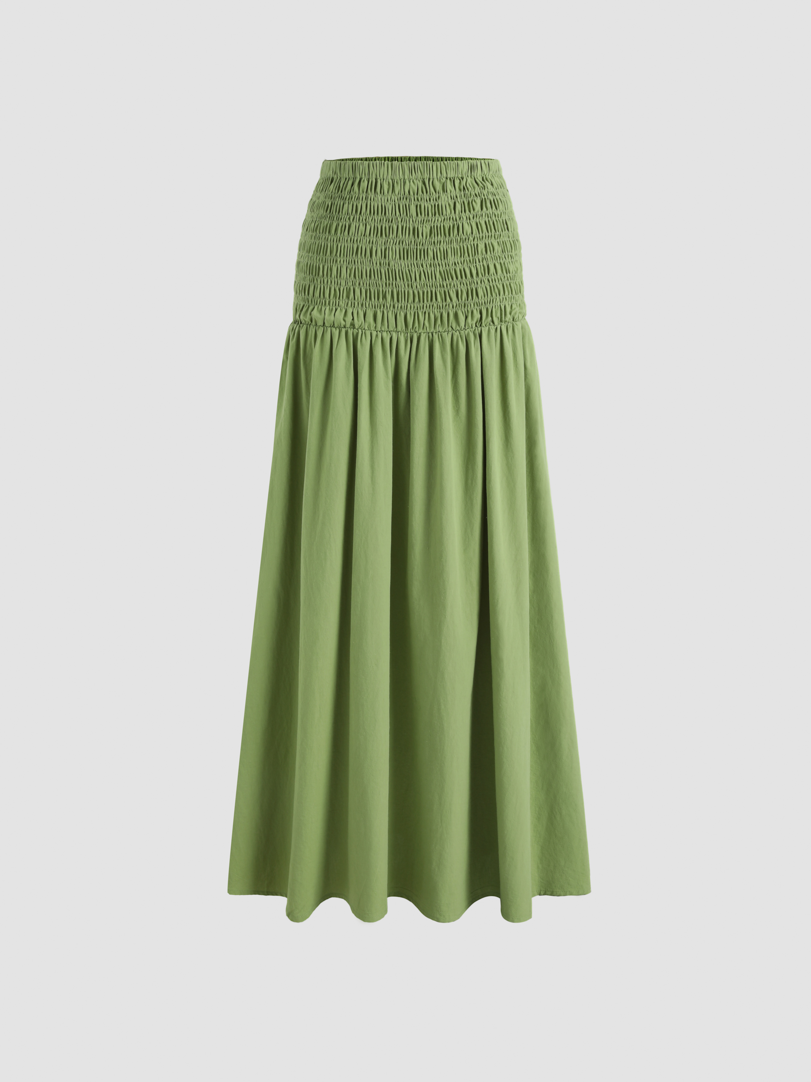 Solid Shirred Midi Skirt Cider