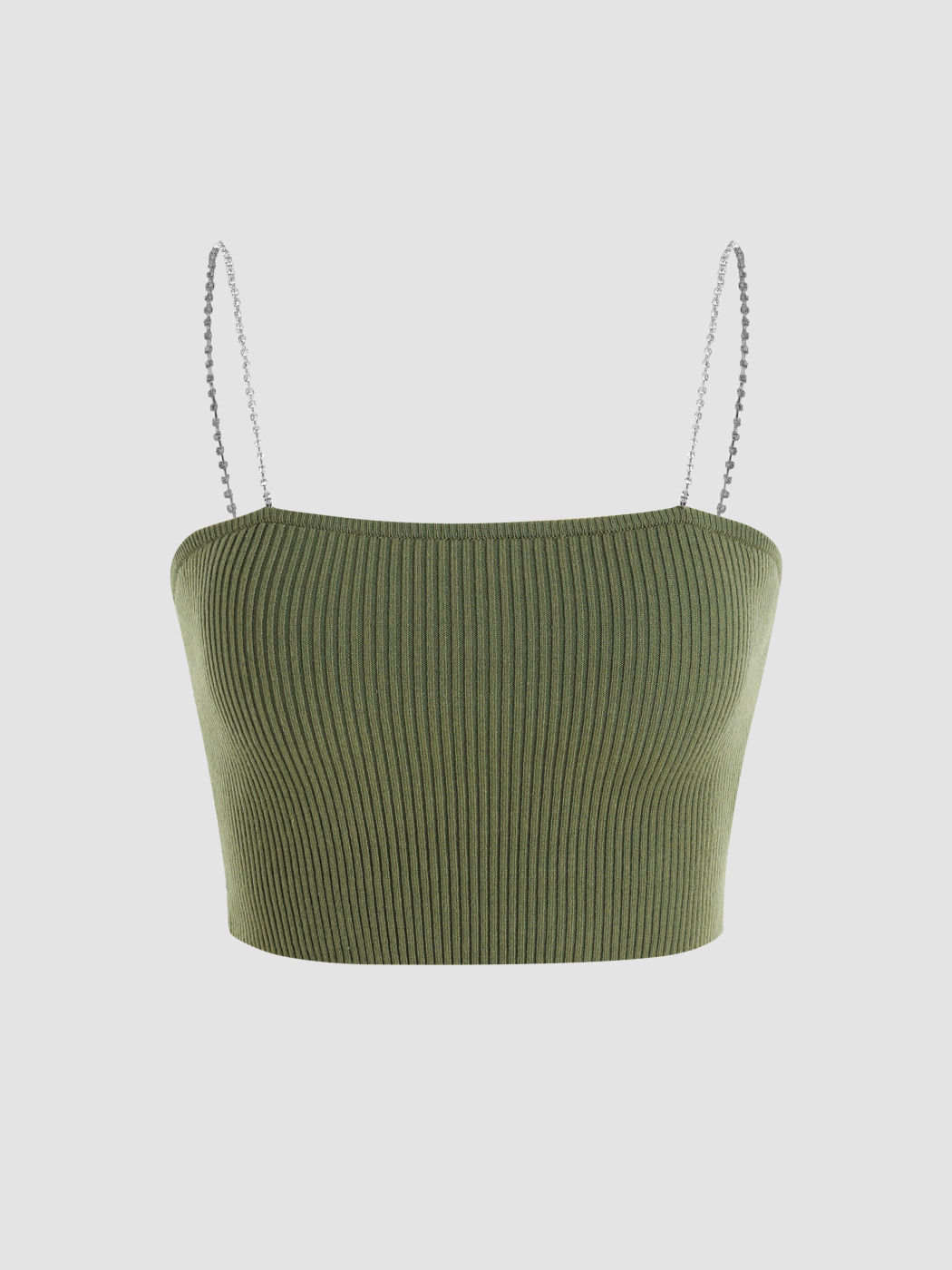 Camisole aus Rippstrick mit Strass-Trägern