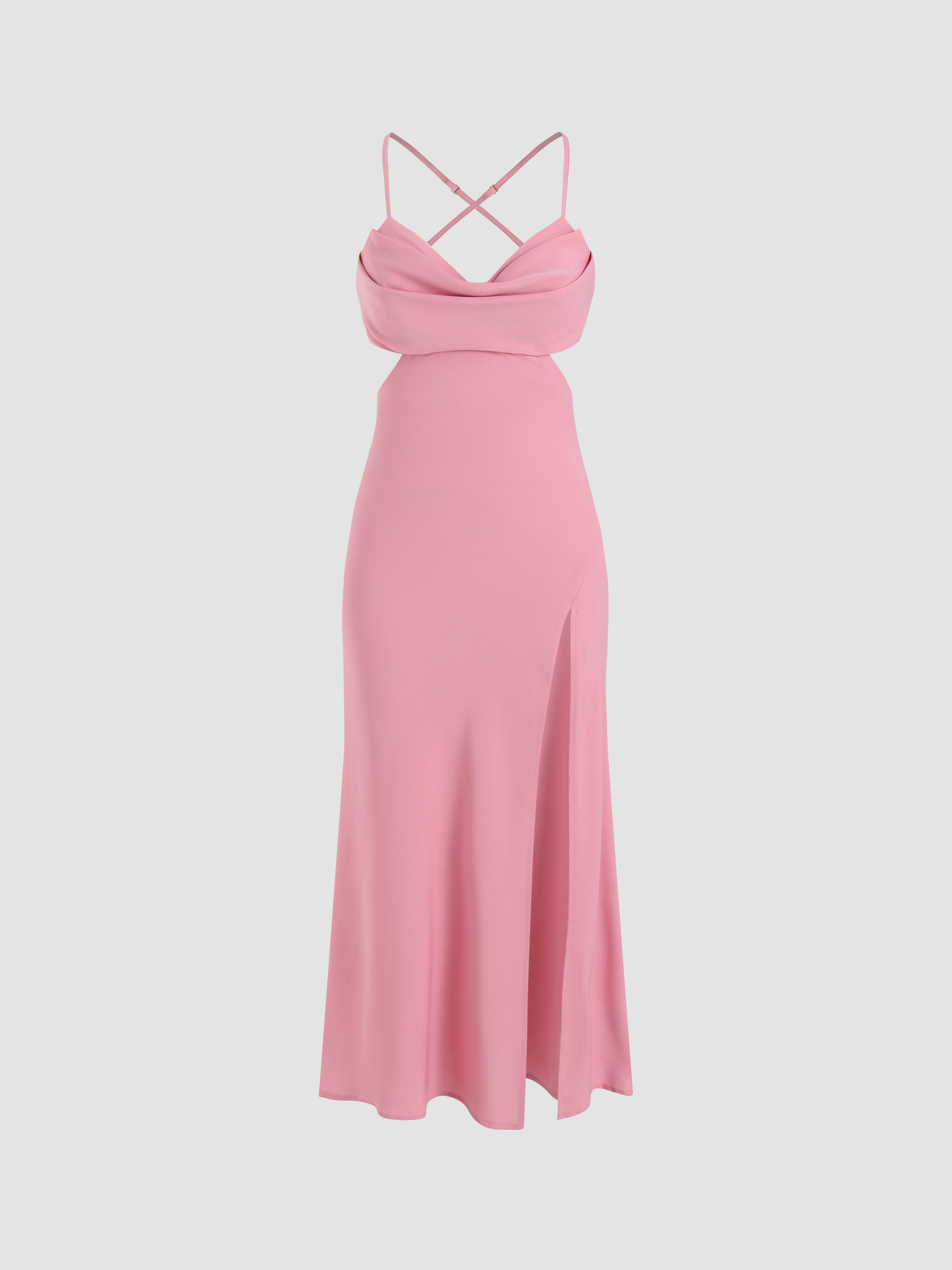 Cut Out Cowl Neck Slit Maxi Dress Cider