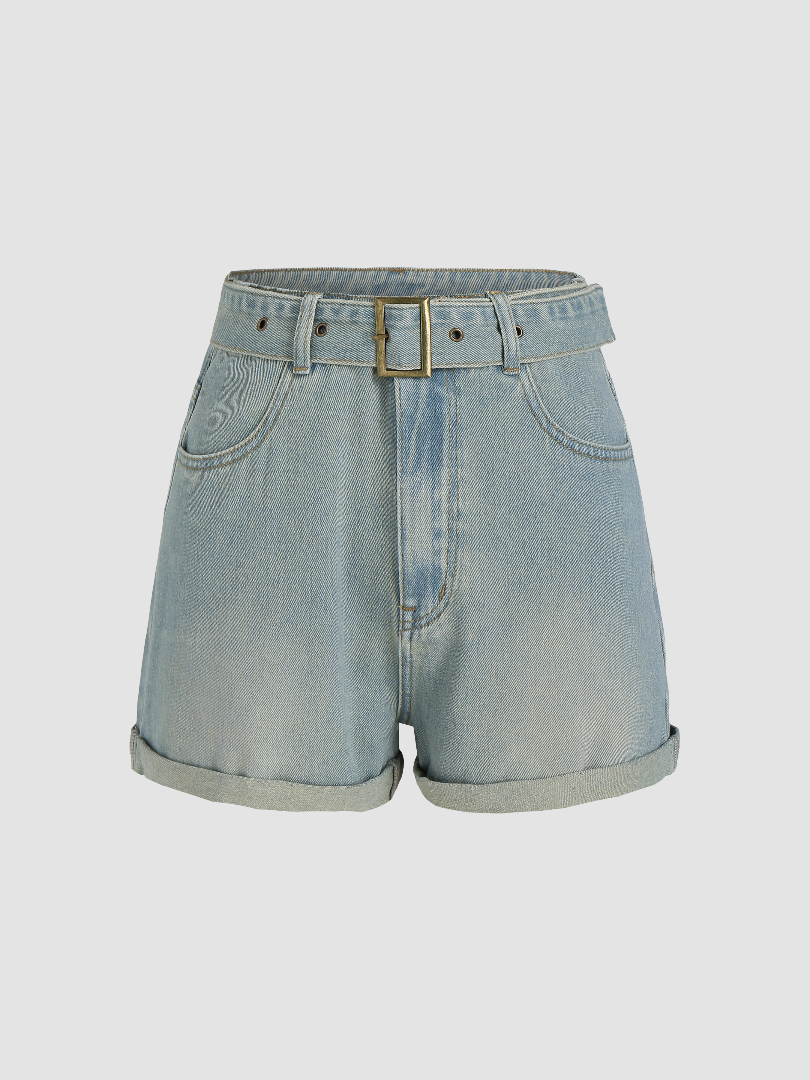 Denim Denim Mini Shorts With Belt For Daily Casual