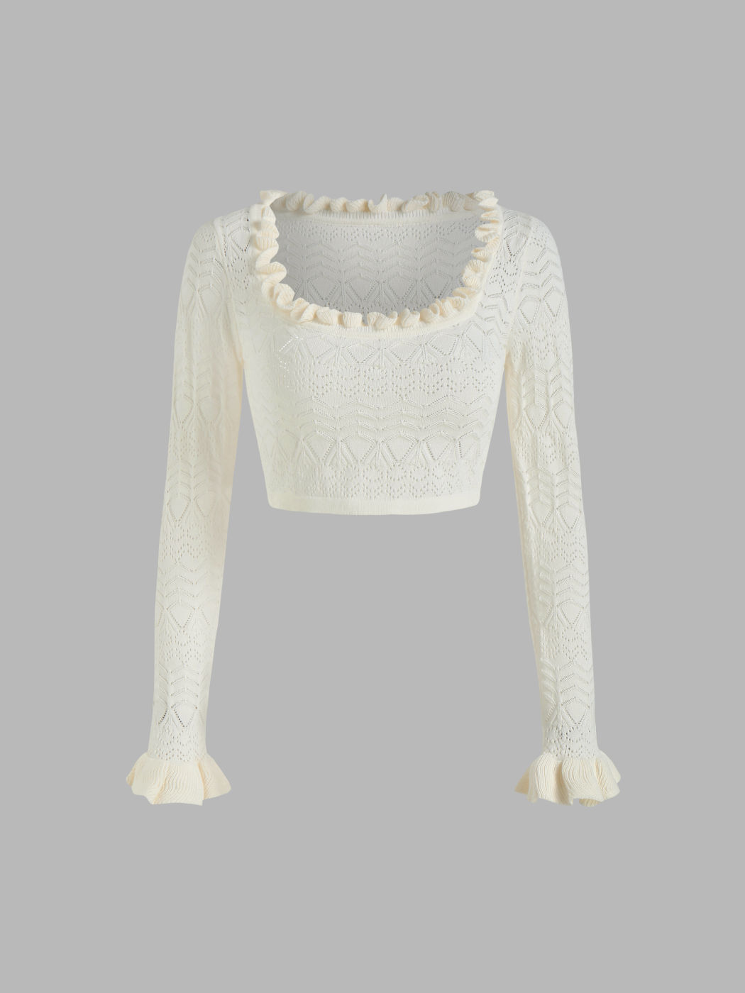 Strick-Crop-Top mit Rüschenausschnitt
