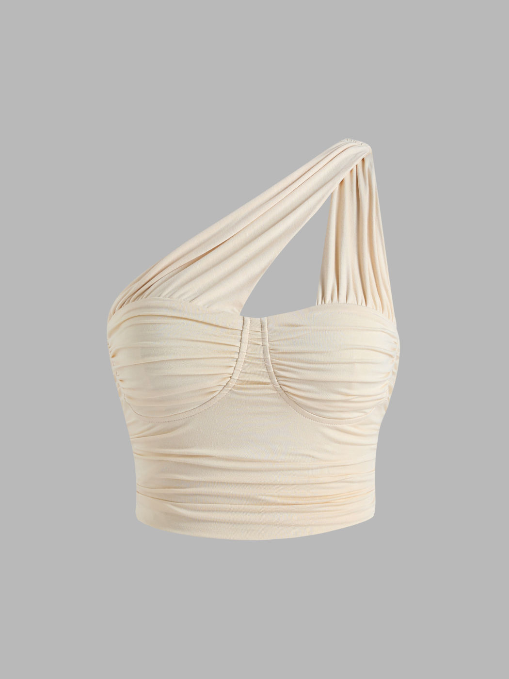  Einfarbiger geraffter Crop Top mit einem Schulterriemen