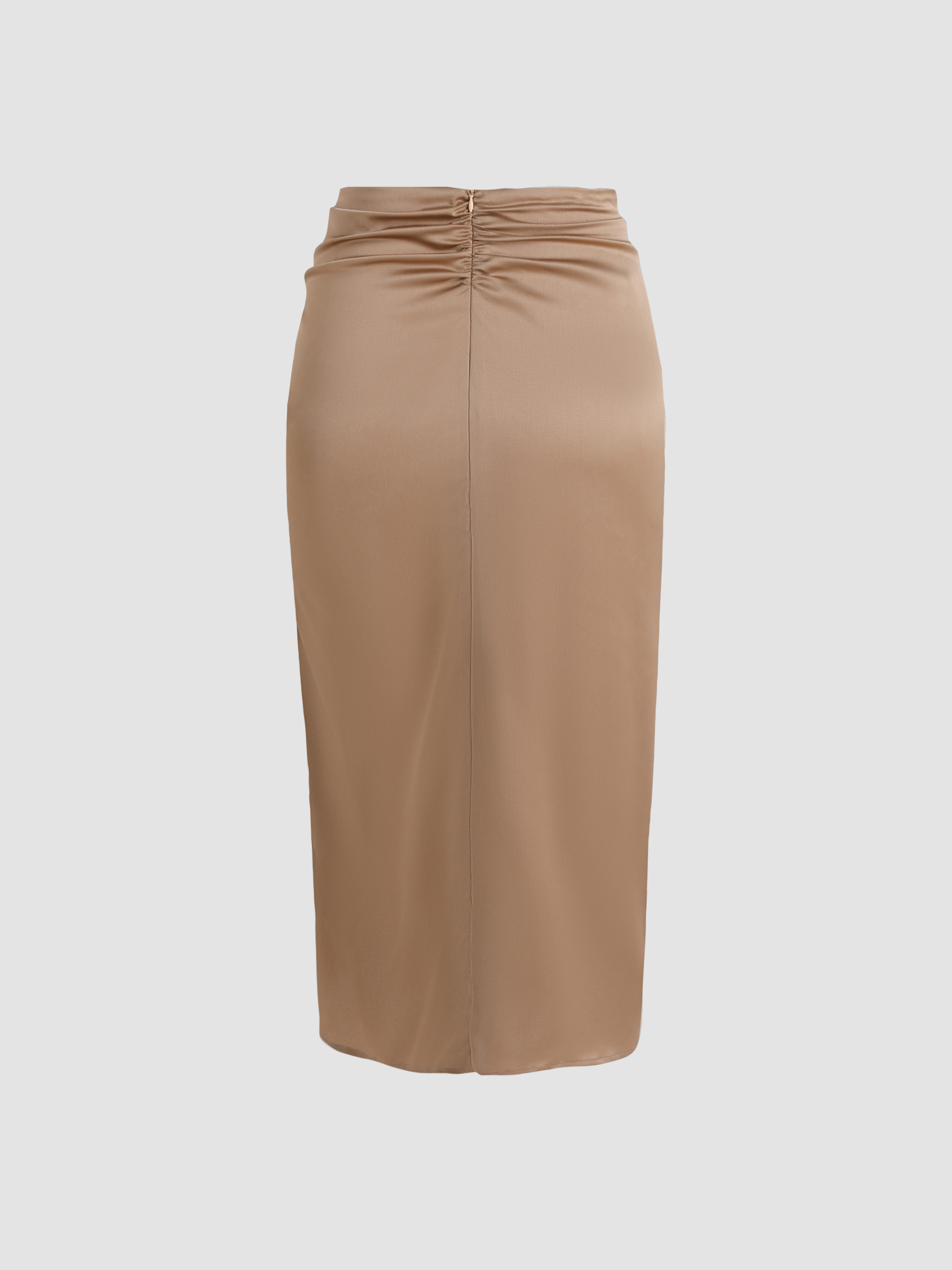 Cider Tie Front Satin Midi Skirt Khaki Bronze Size S BNWT