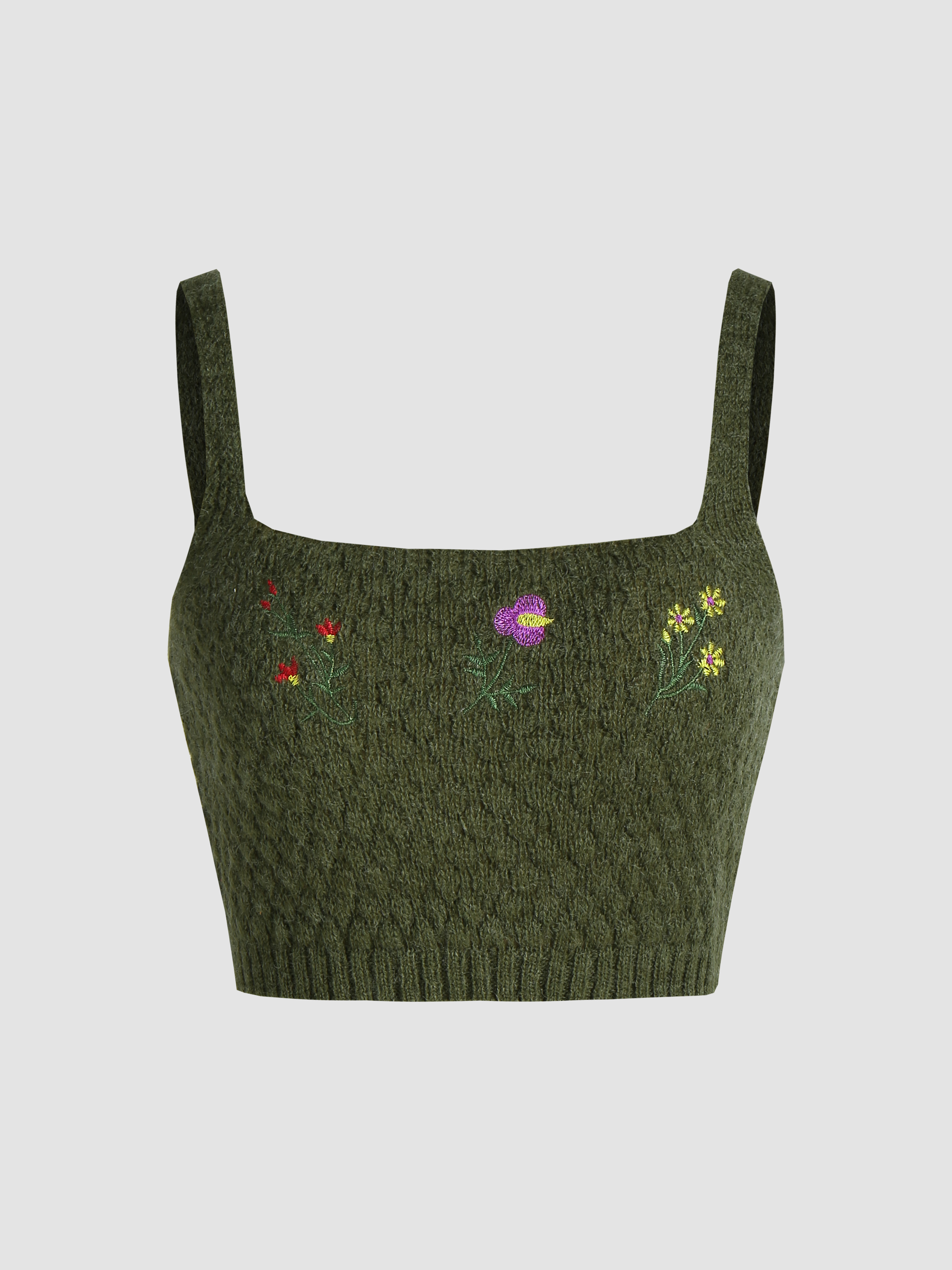 Flower Embroidery Knit Tank Top Cider