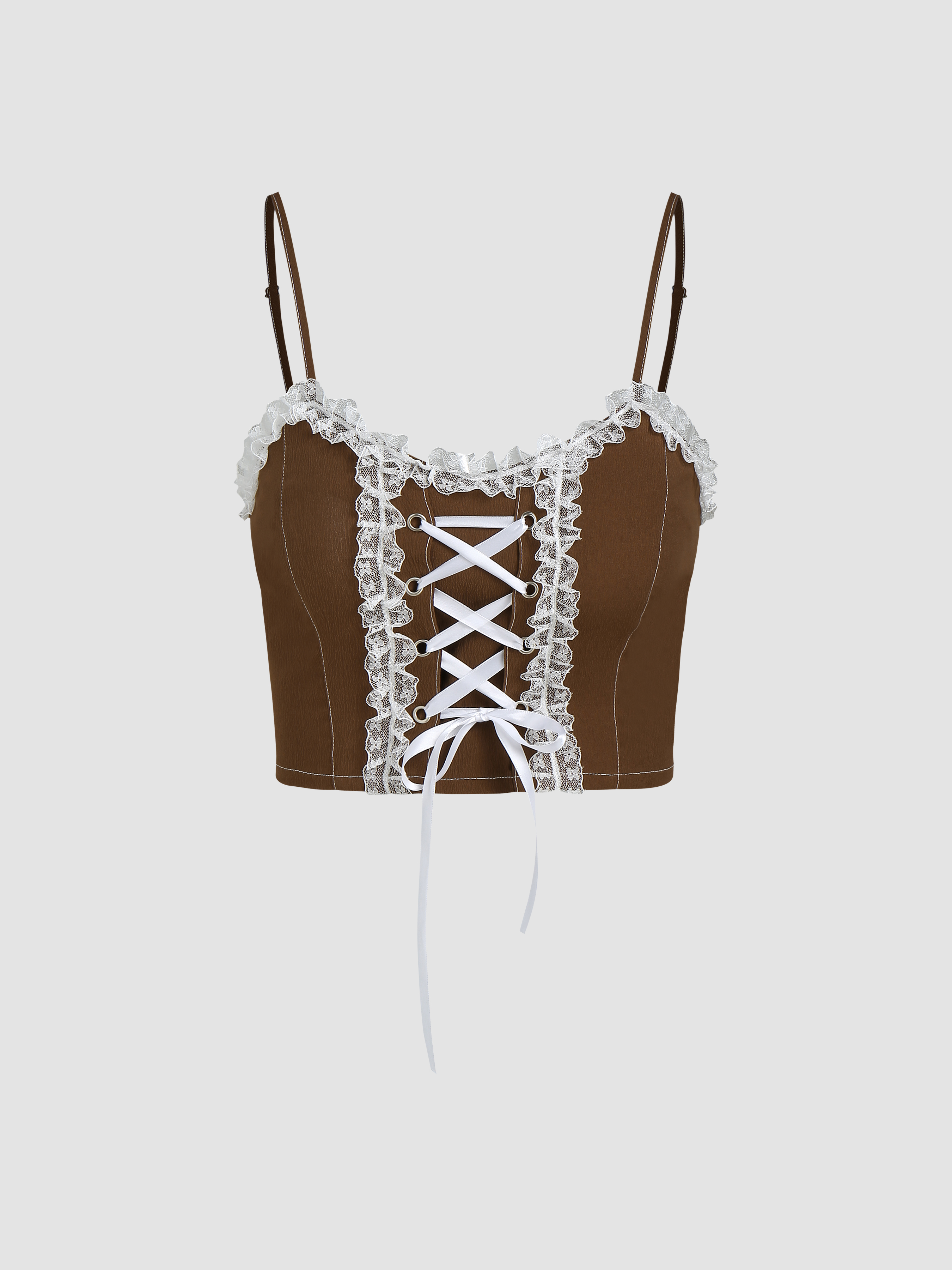 Corset Lace Shirred Crop Tank Top Cider