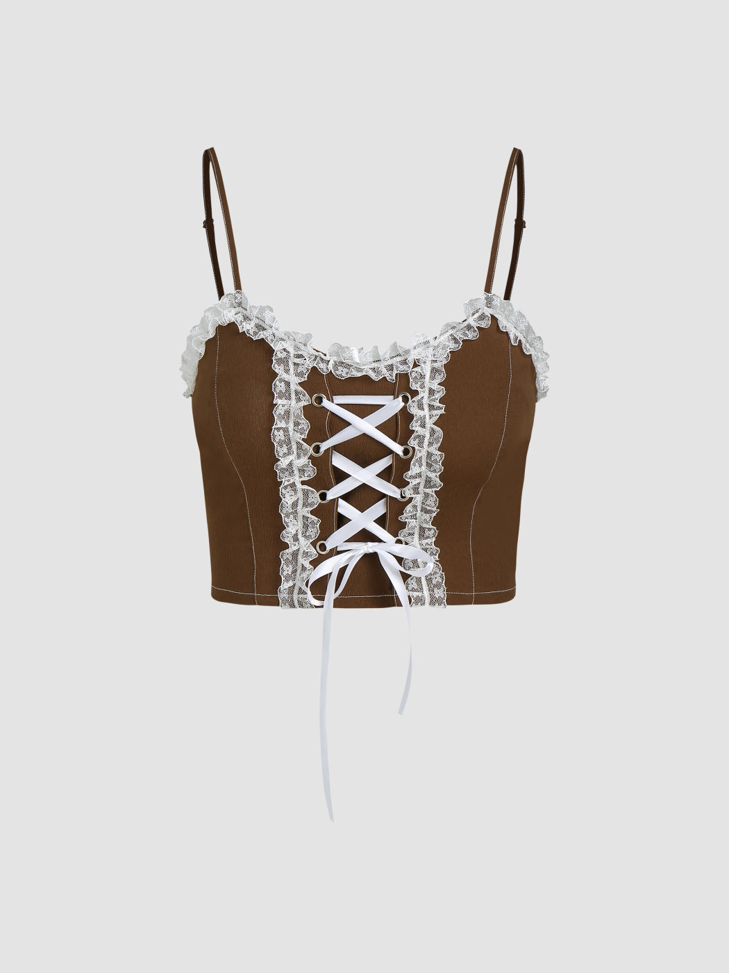 Corset Lace Shirred Crop Tank Top