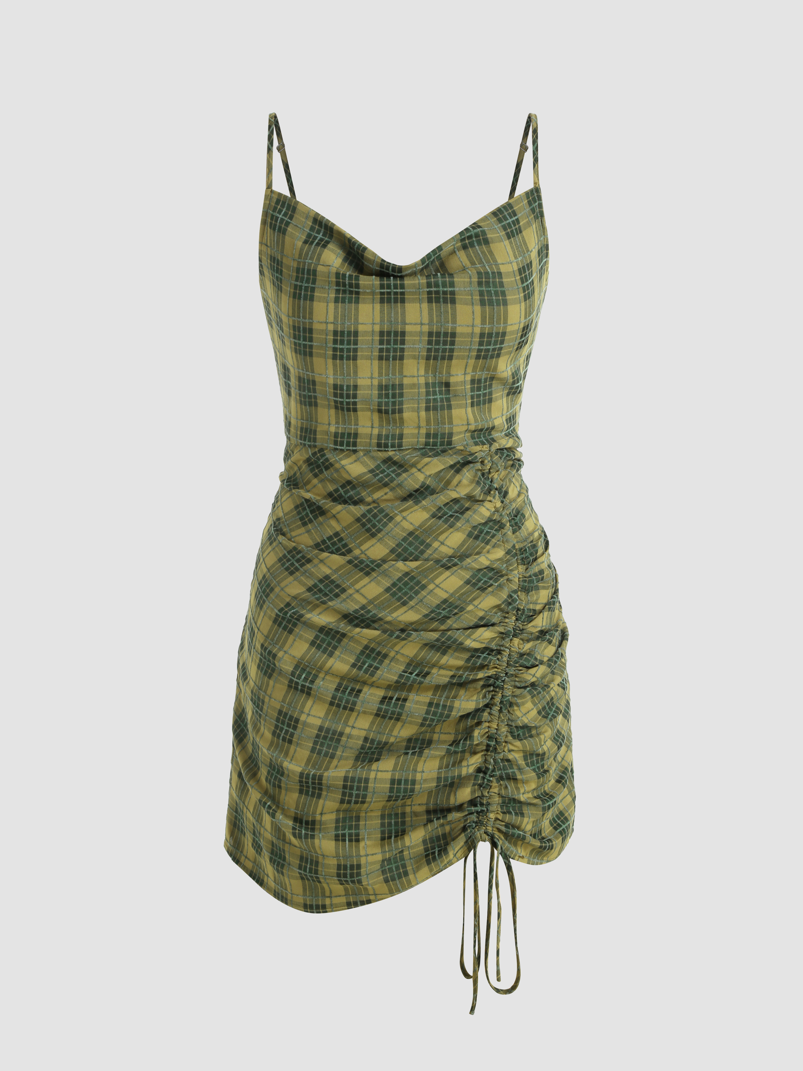 Check Cowl Neck Mini Dress Cider