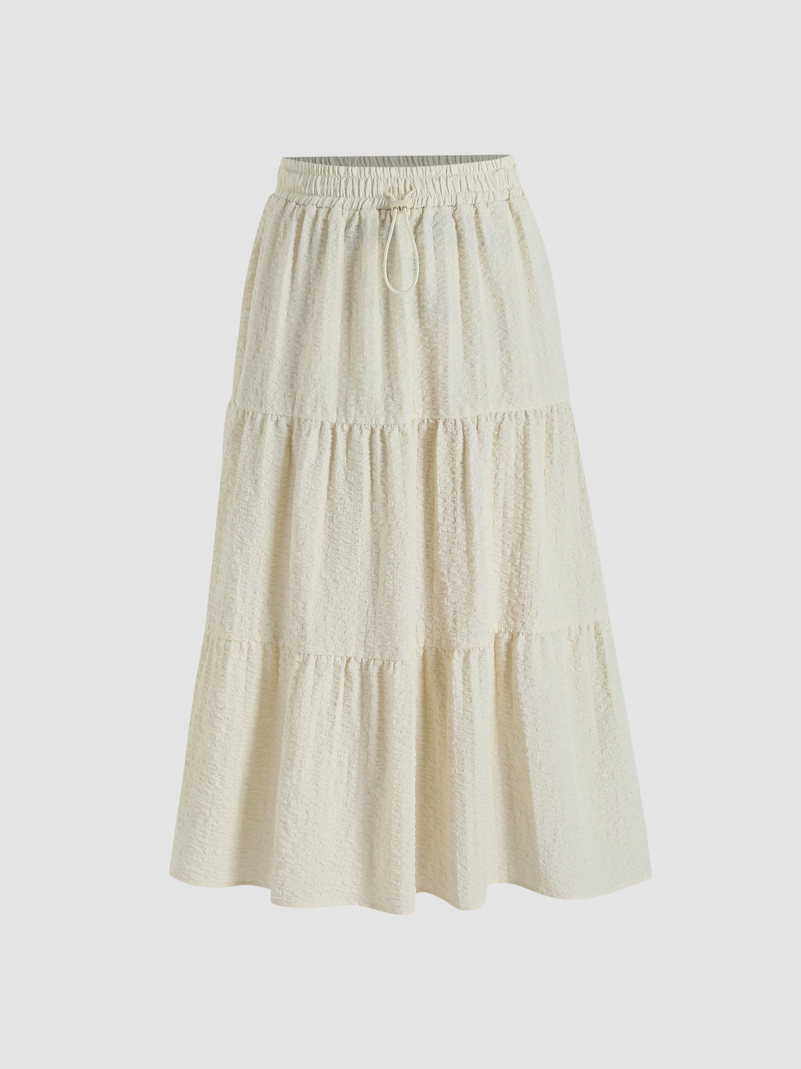 Solid Texture Elastic Waist Midi Skirt - Cider