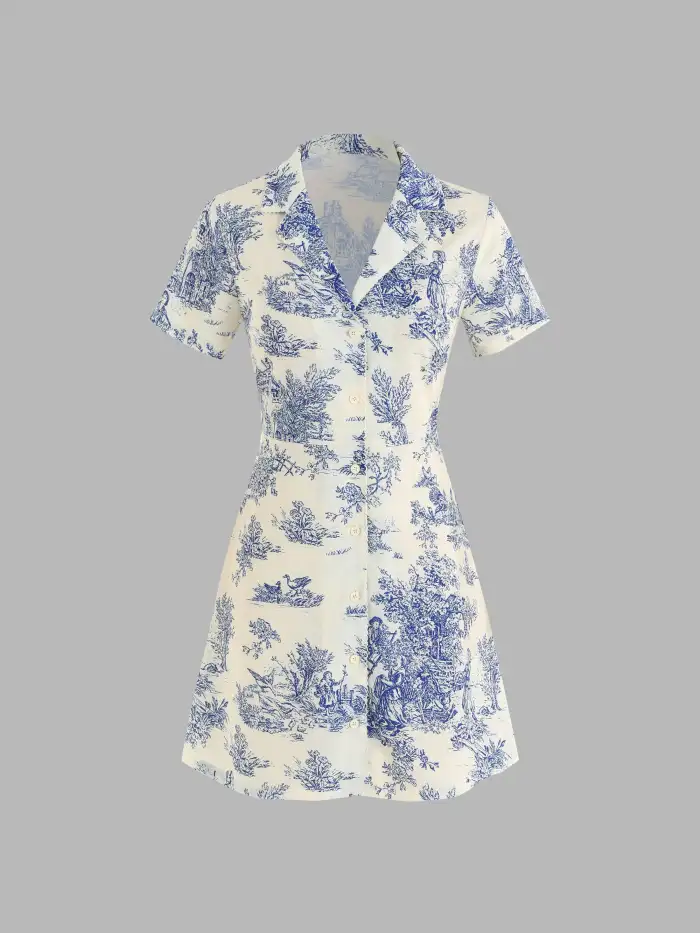 Cowboy Sun Dresses Graduation Dress Grad Dresses Coquette Toile de Jouy  Button Up Mini Dress For Exhibition