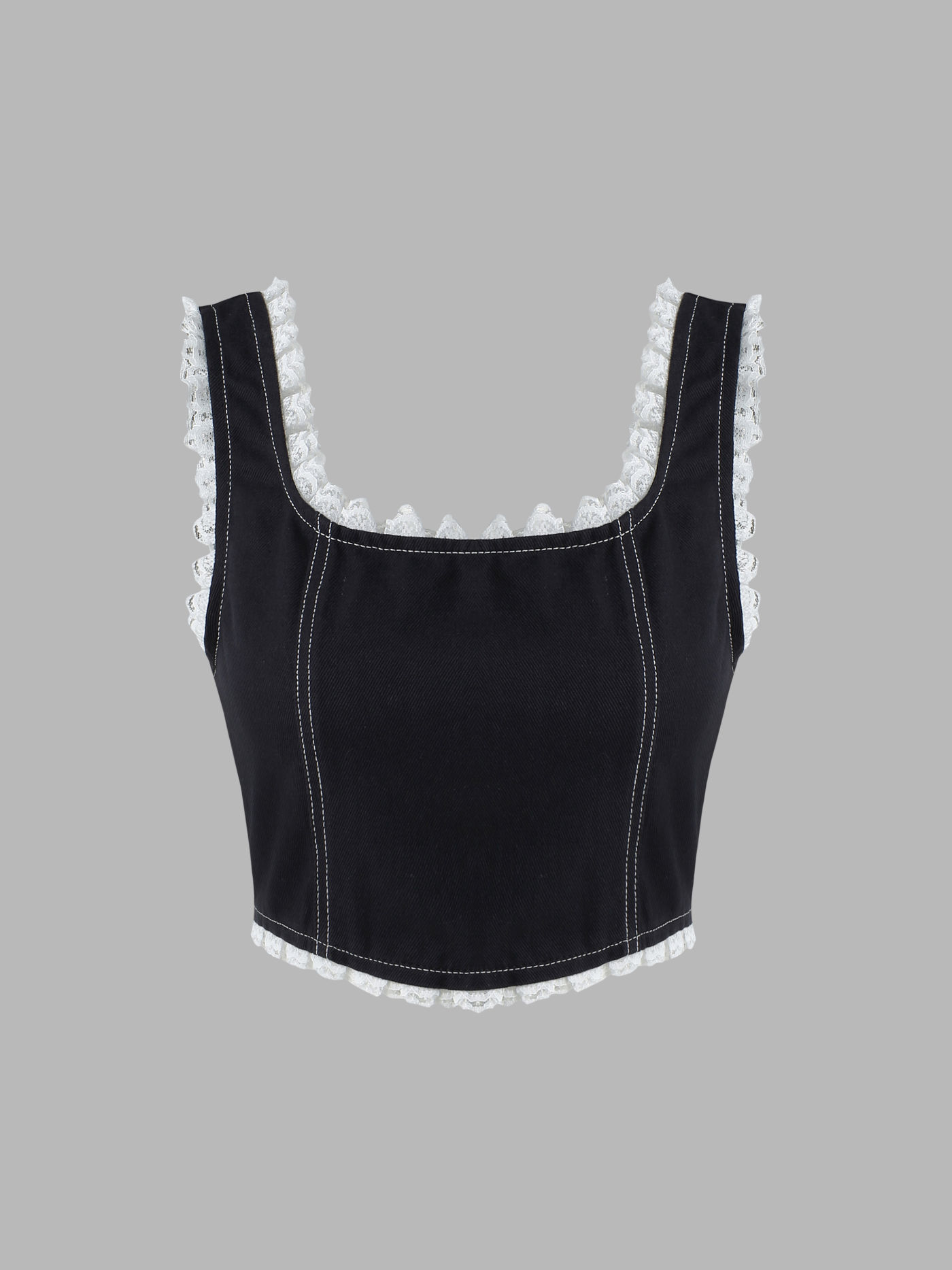 Tanktop mit Denim-Spitzensaum