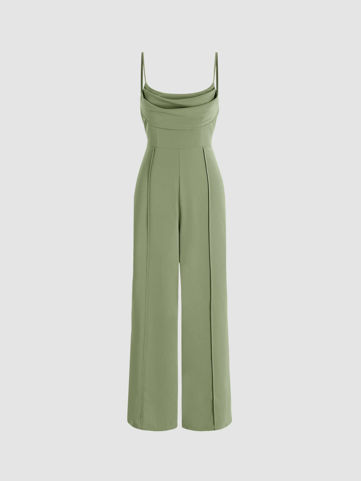 Woven Solid Cowl Neck Stitch Jumpsuit For Daily Casual Exhibition Vacation