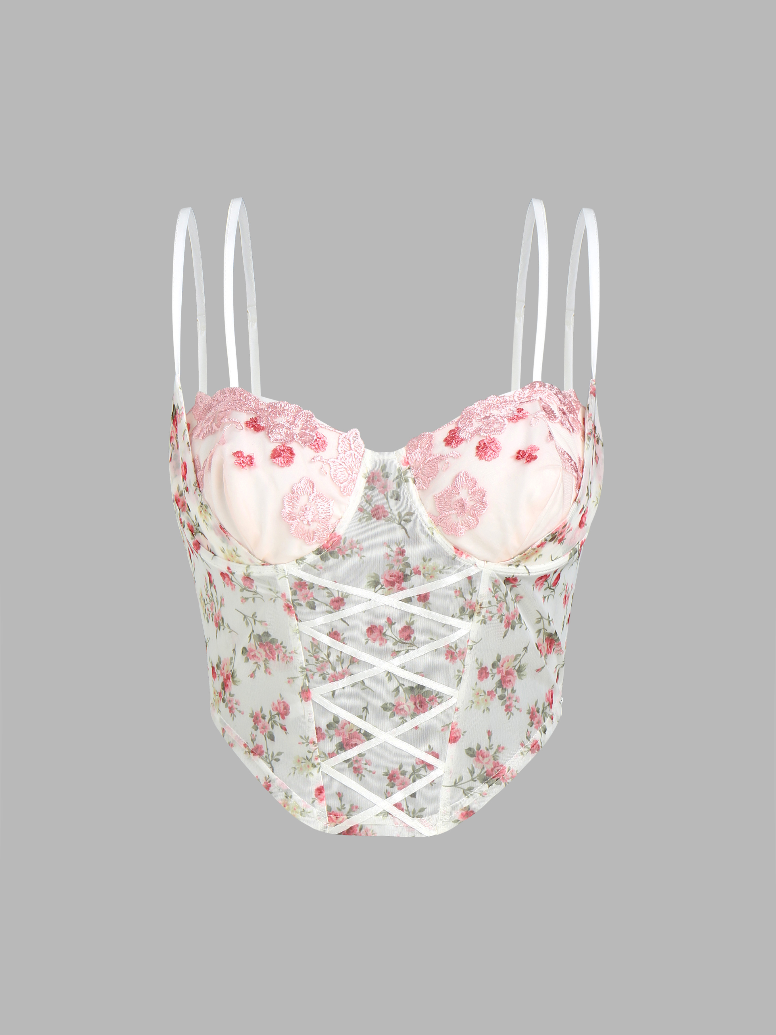 3D Flower Lace Crop Tank Top - Cider