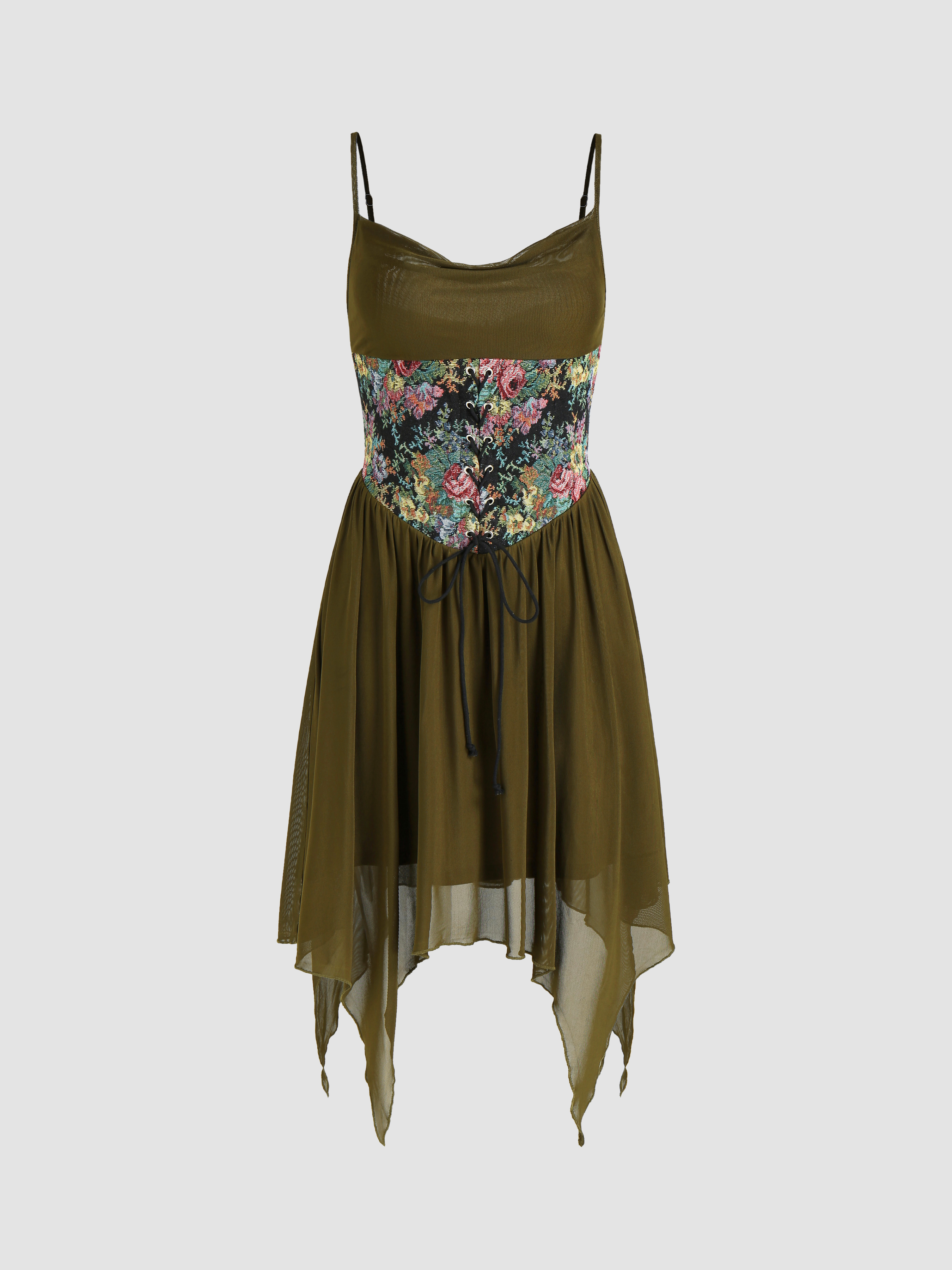 Floral Jacquard Patchwork Midi Dress Cider