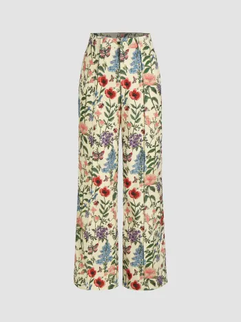 Floral Print Weite Hosen