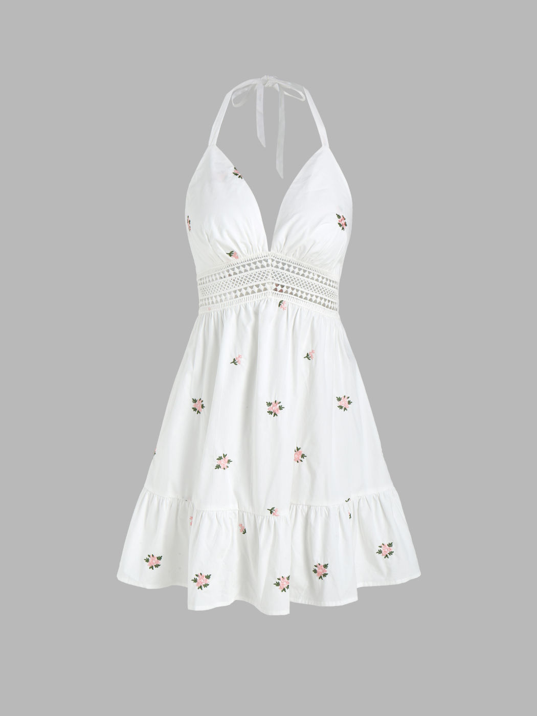 Floral Ruffles Halter V-neck Mini Dress