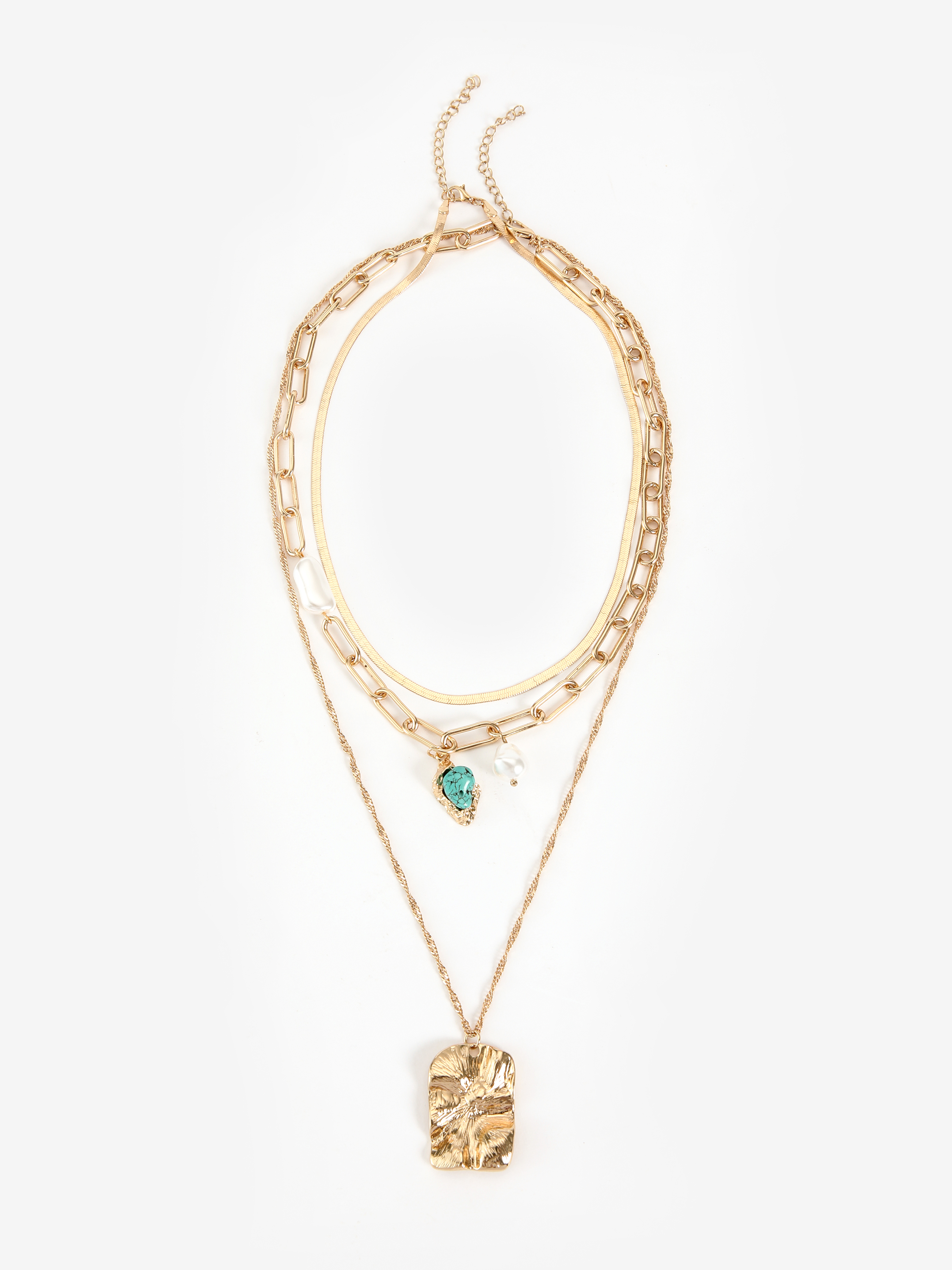 2pcs Turquoise & Faux Pearl Decor Necklace Cider