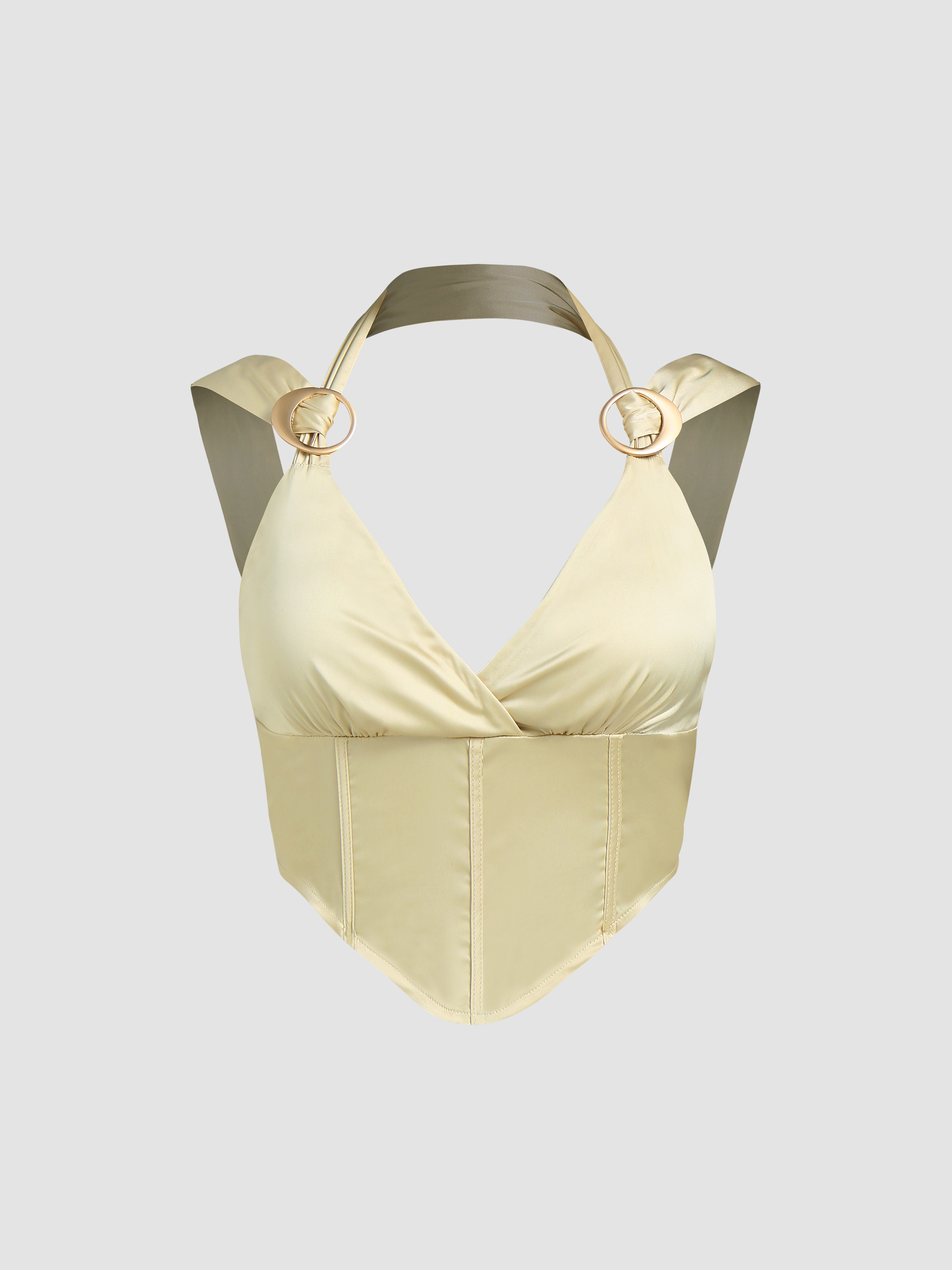 Ring Detail Halter Crop Top - Cider