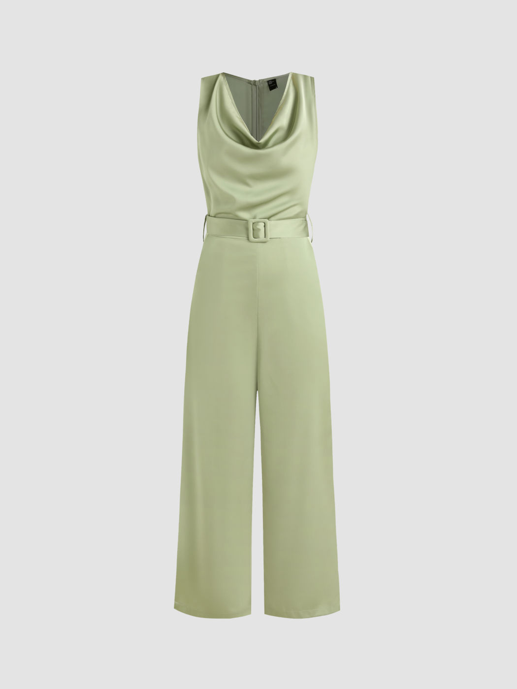Solidr Satin-Overall mit Wasserfallausschnitt und Gürtel