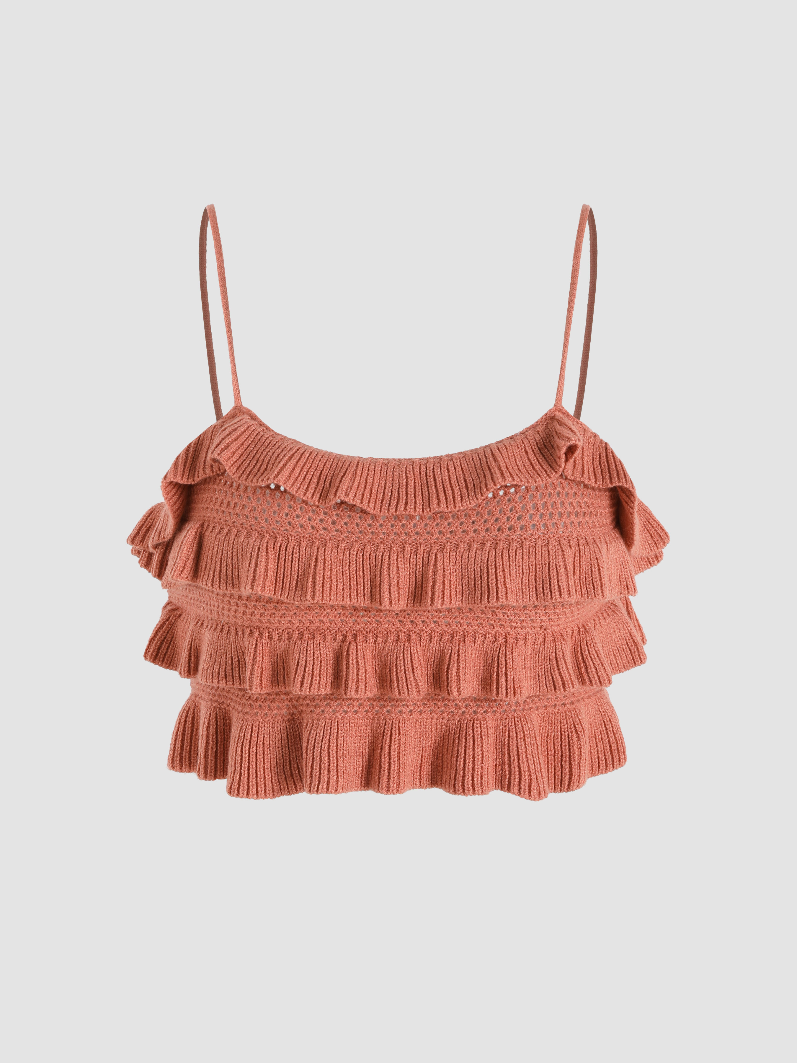 Knit Fabric Solid Ruffle Layered Cami Top For Daily Casual