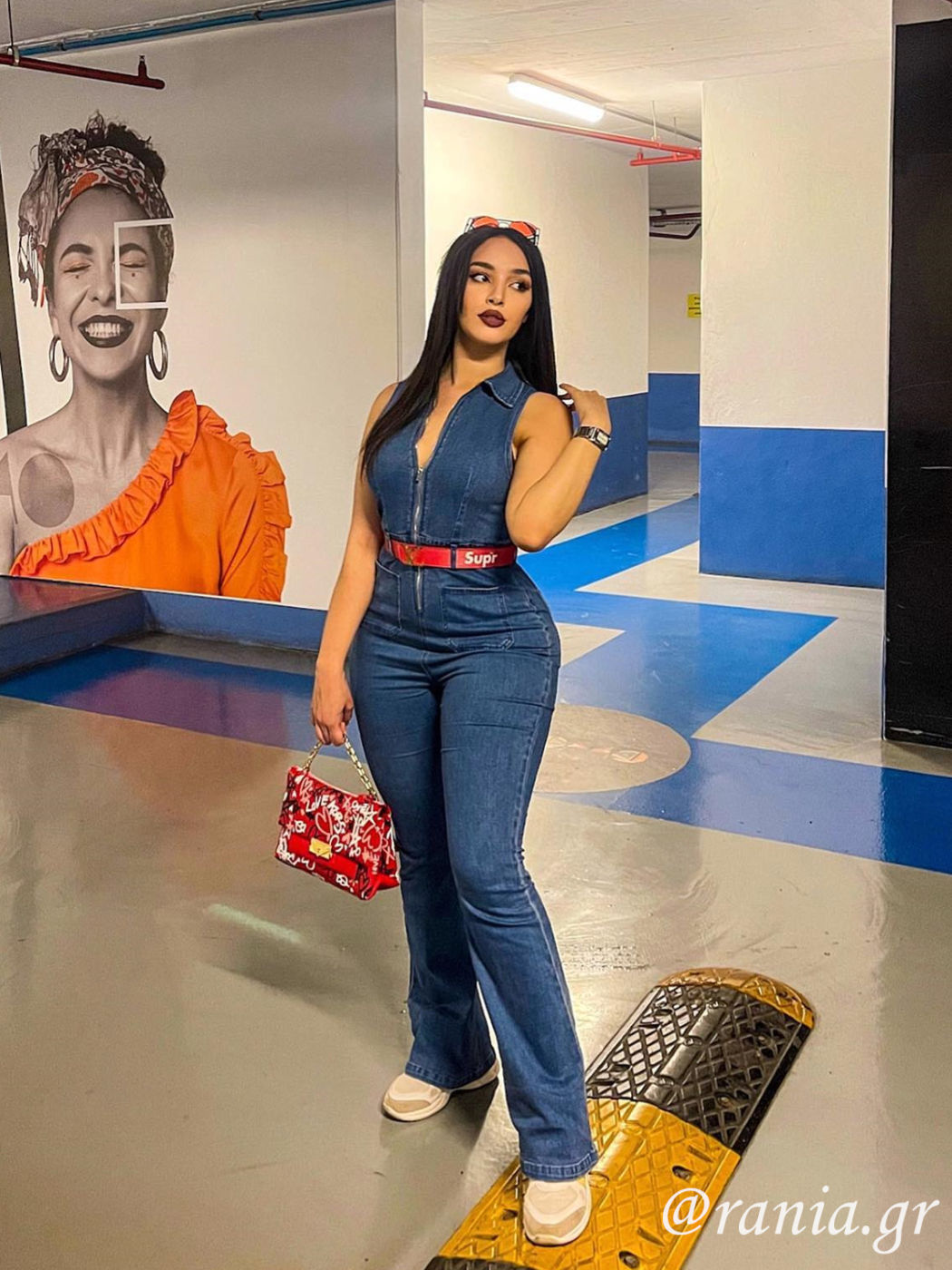 Denim-Kragen Flarebein Overalls