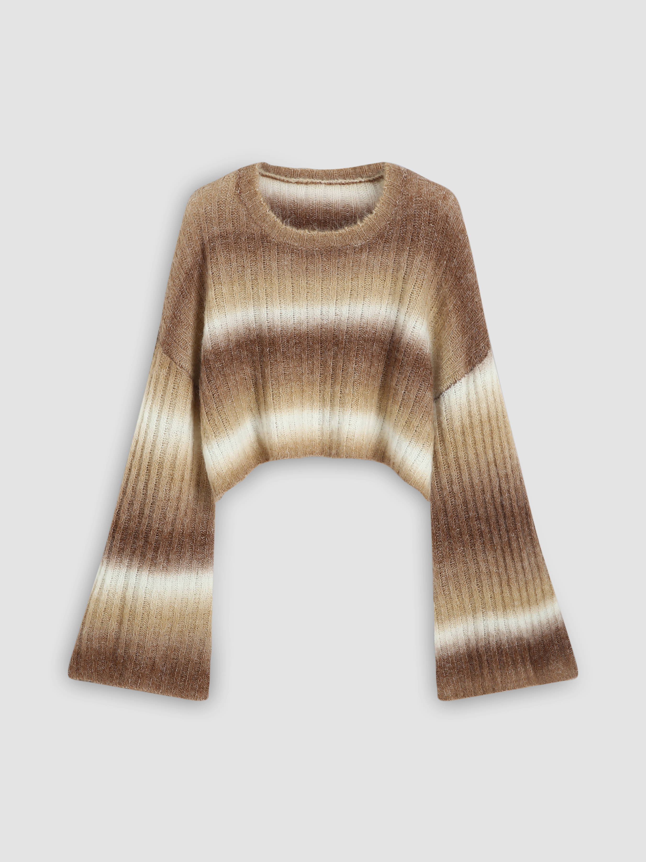 Wool-blend Gradient Striped Bell Sleeve Sweater - Cider