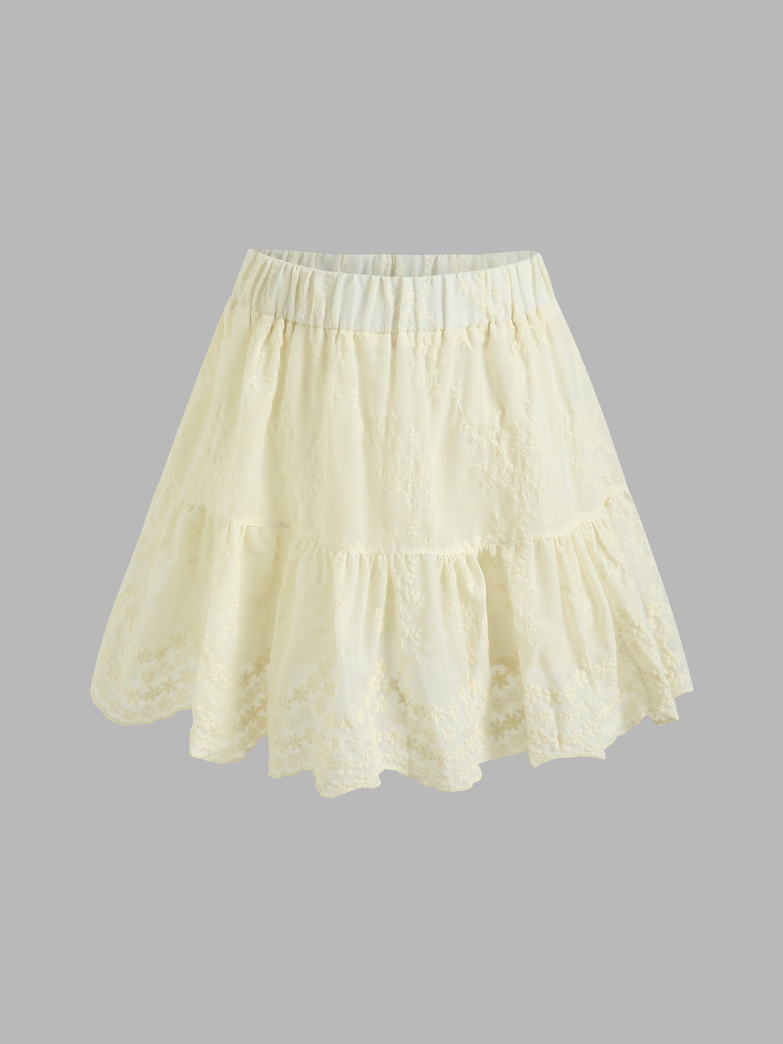 Floral Embroidery Tiered Mini Skirt - Cider